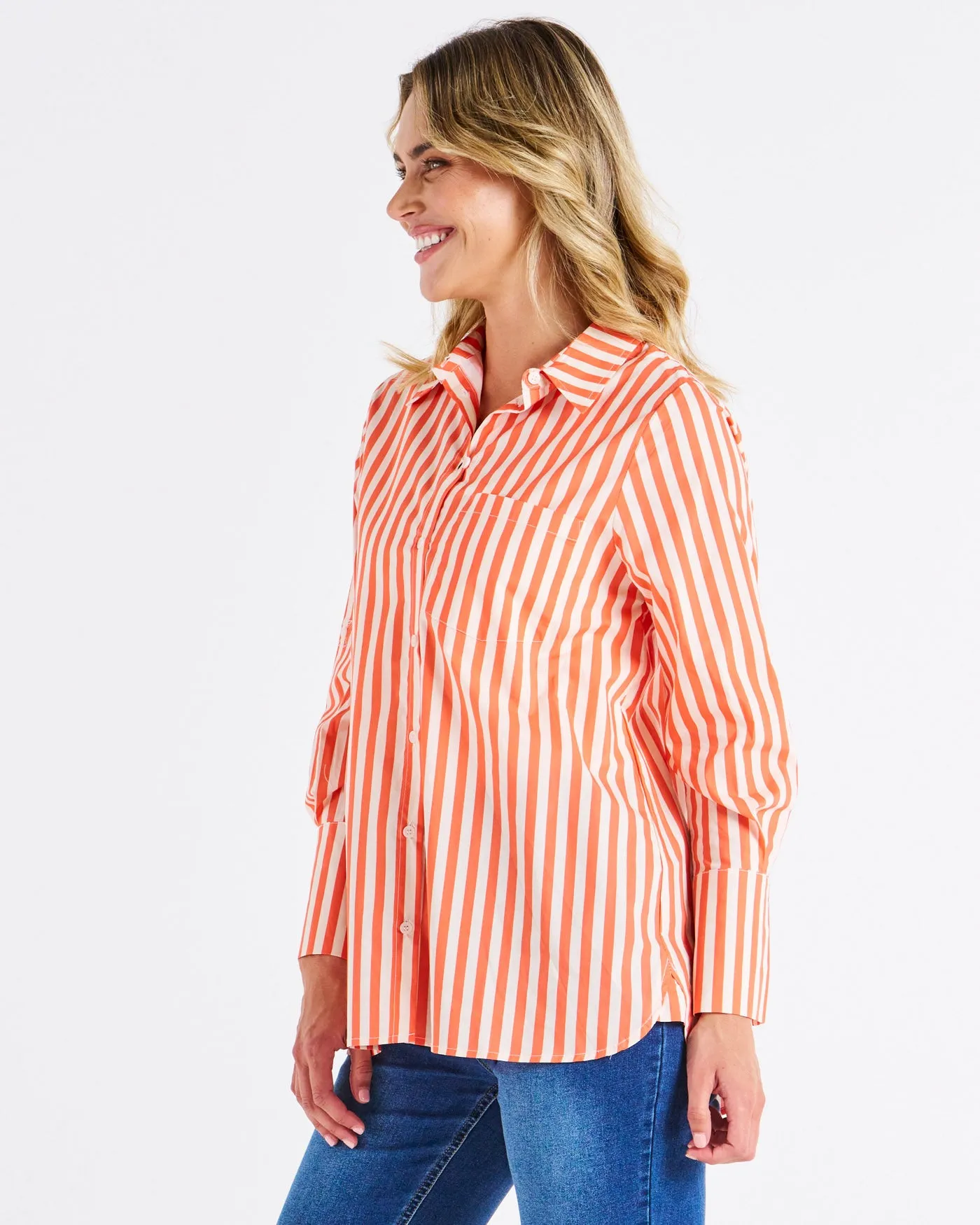 Camden Cotton Shirt Tangerine Stripe