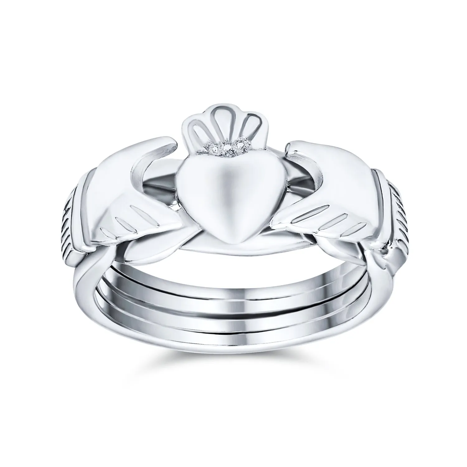 Celtic Trinity Hands Crown Claddagh Puzzle Ring .925 Sterling Silver