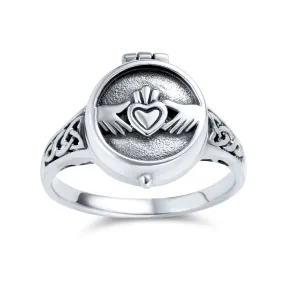 Celtic Trinity Hands Crown Claddagh Puzzle Ring .925 Sterling Silver