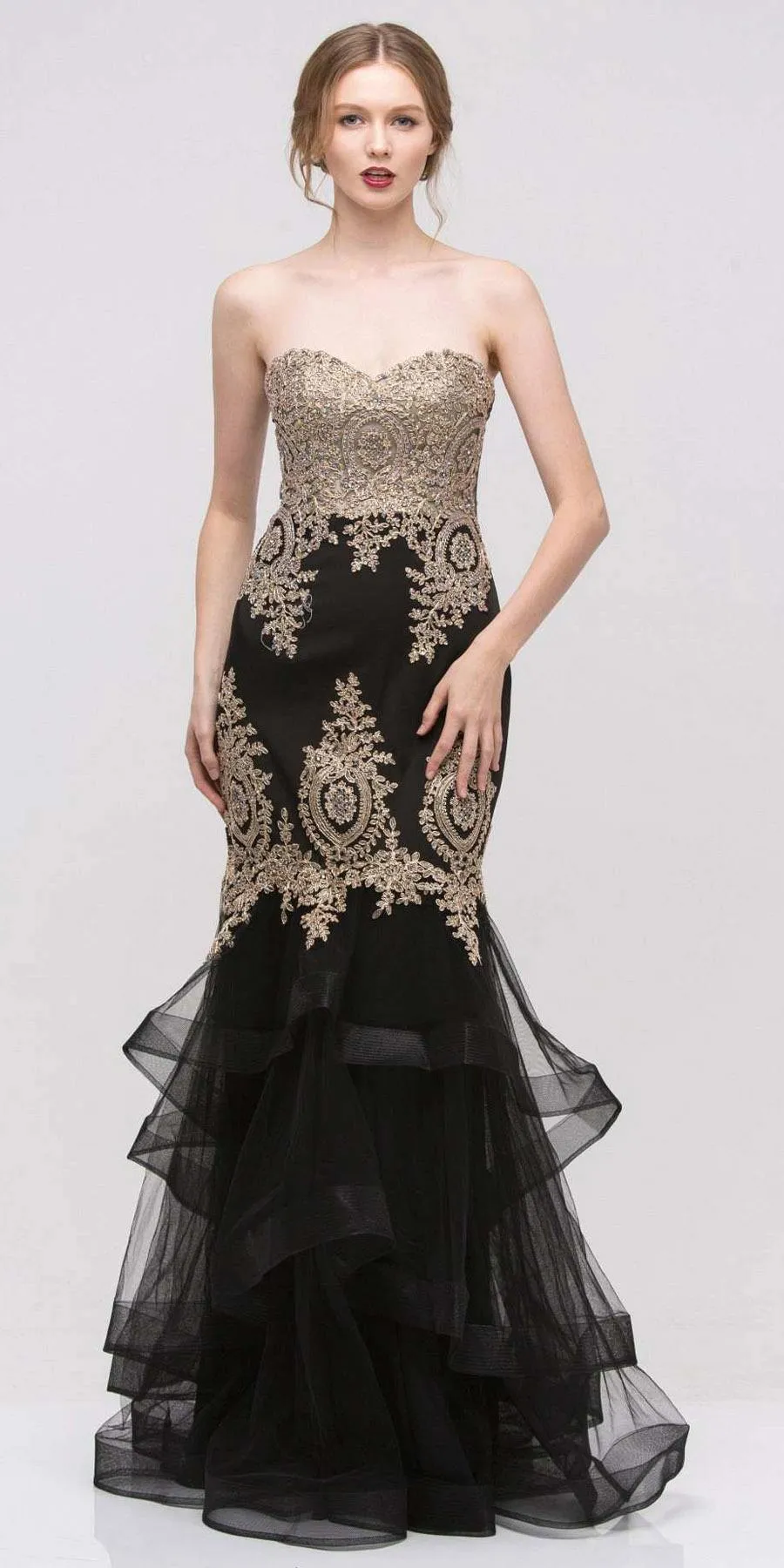 CLEARANCE - Eureka 6009 Strapless Embroidered Gown Layered Skirt (Size XL)