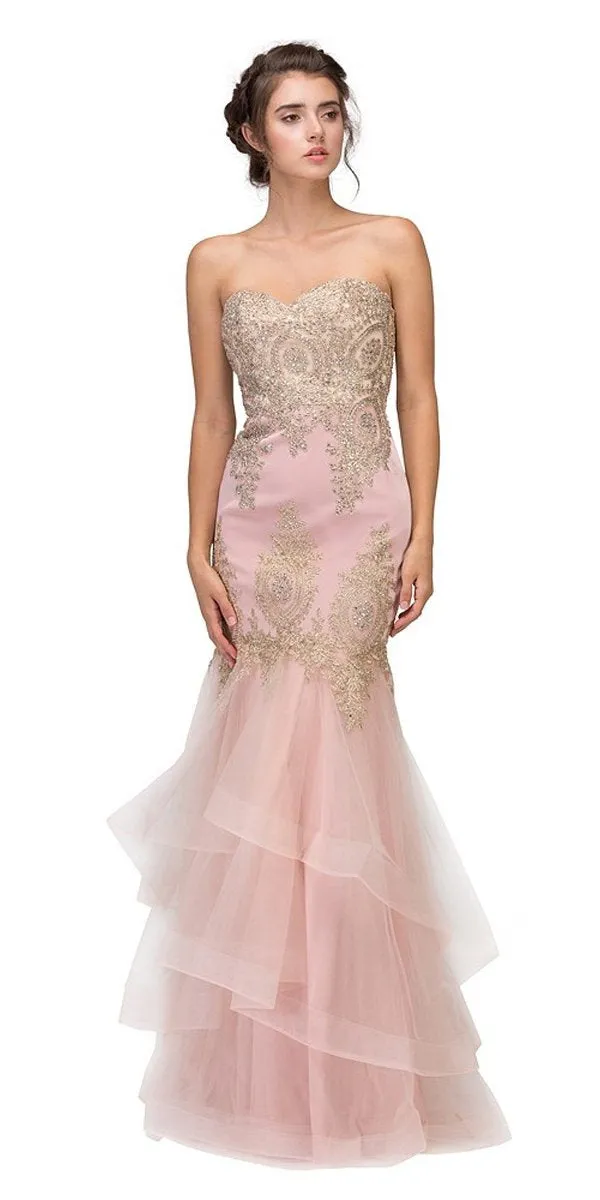 CLEARANCE - Eureka 6009 Strapless Embroidered Gown Layered Skirt (Size XL)