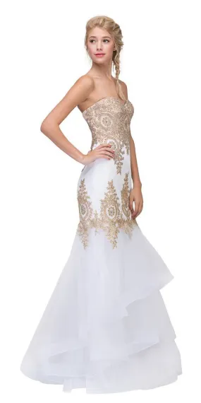 CLEARANCE - Eureka 6009 Strapless Embroidered Gown Layered Skirt (Size XL)