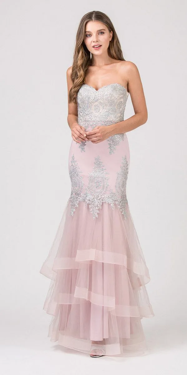 CLEARANCE - Eureka 6009 Strapless Embroidered Gown Layered Skirt (Size XL)