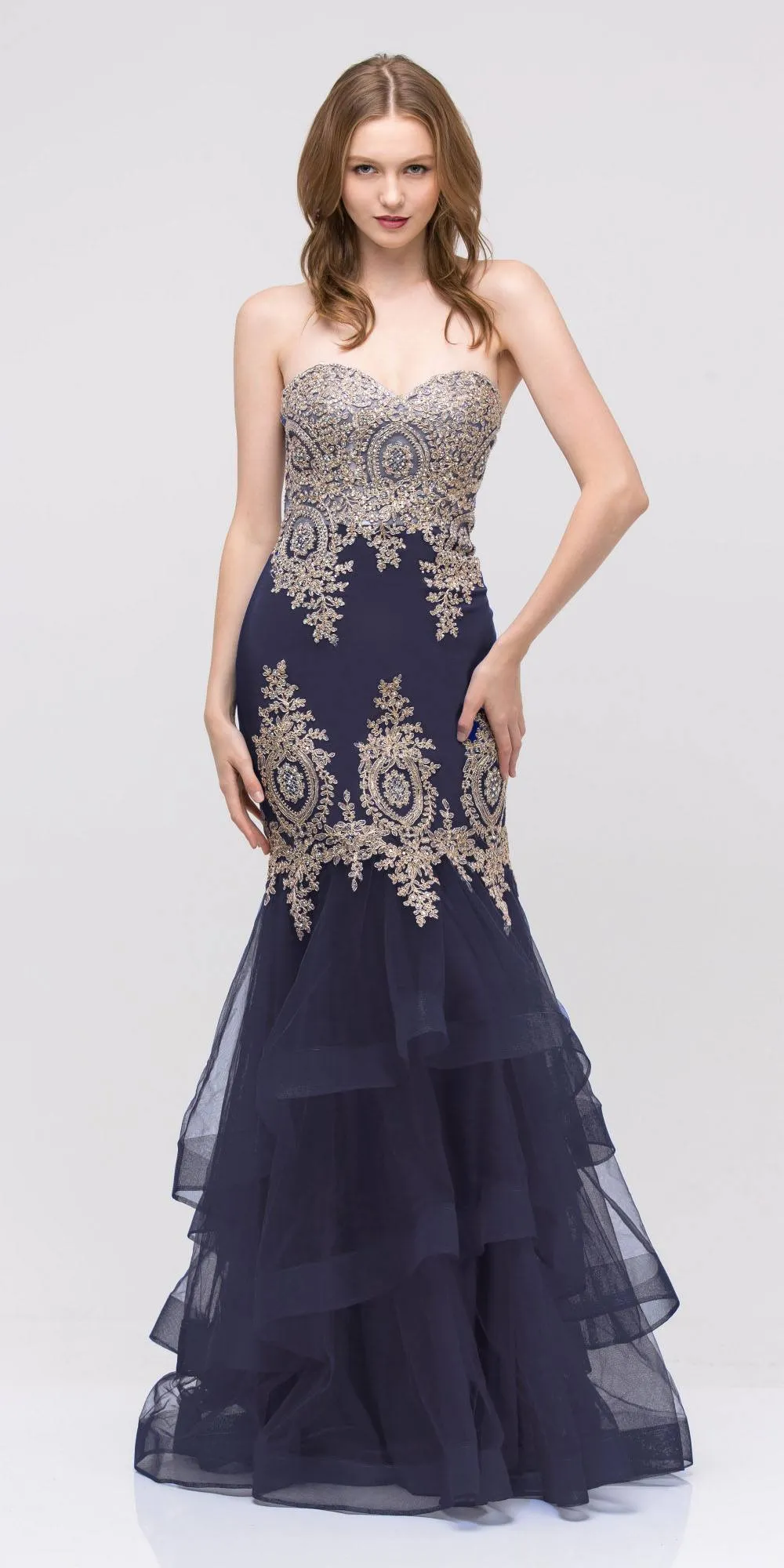 CLEARANCE - Eureka 6009 Strapless Embroidered Gown Layered Skirt (Size XL)