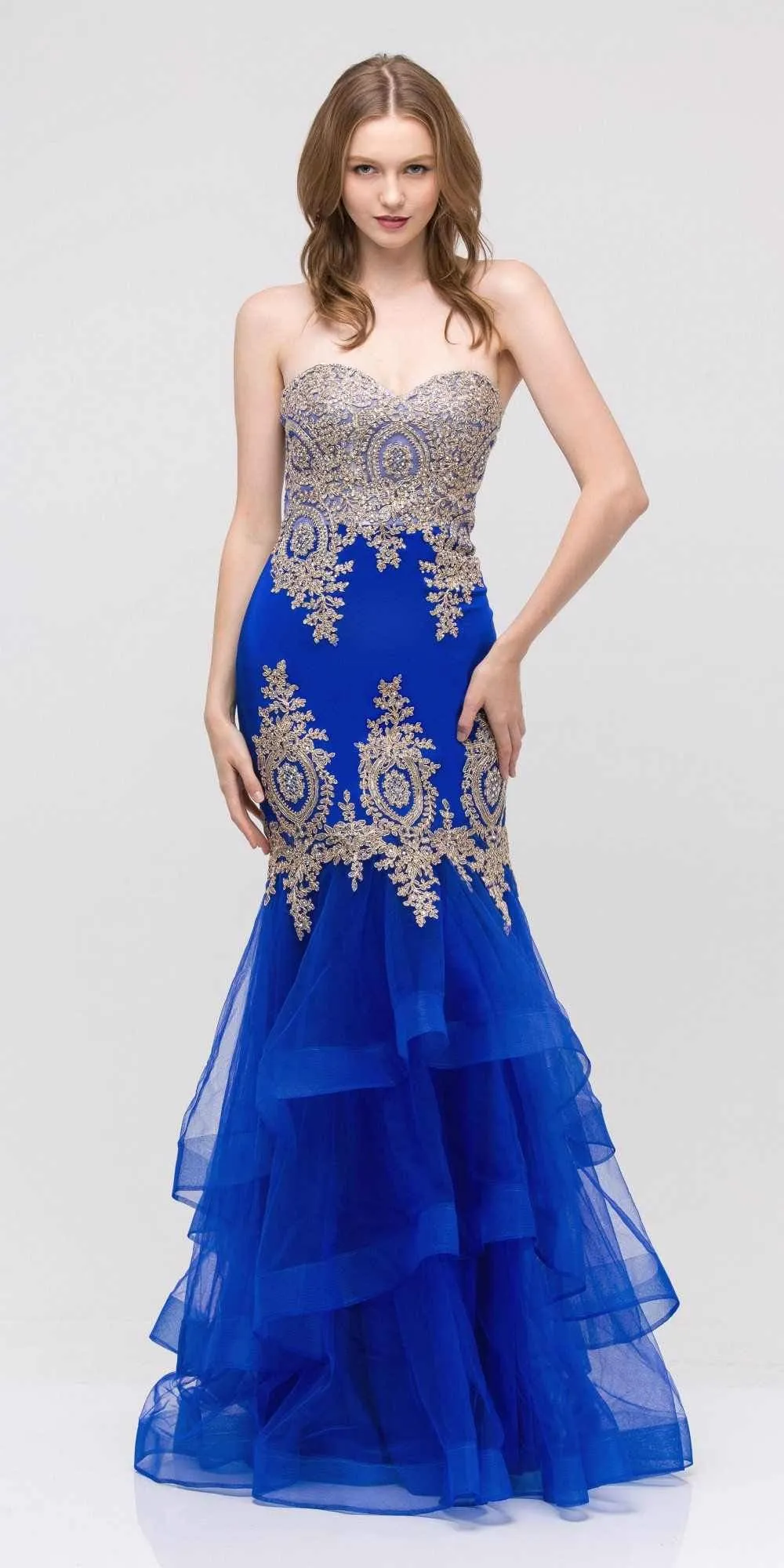 CLEARANCE - Eureka 6009 Strapless Embroidered Gown Layered Skirt (Size XL)