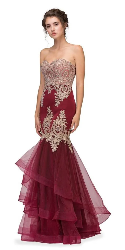 CLEARANCE - Eureka 6009 Strapless Embroidered Gown Layered Skirt (Size XL)