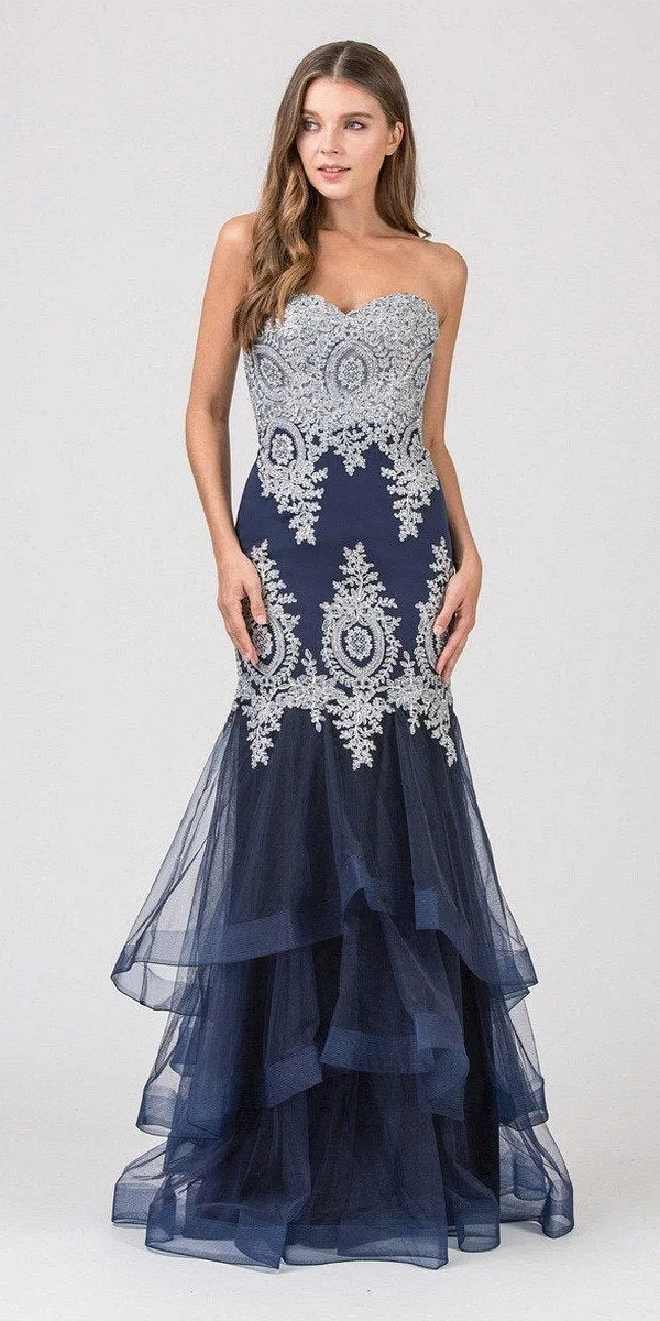 CLEARANCE - Eureka 6009 Strapless Embroidered Gown Layered Skirt (Size XL)
