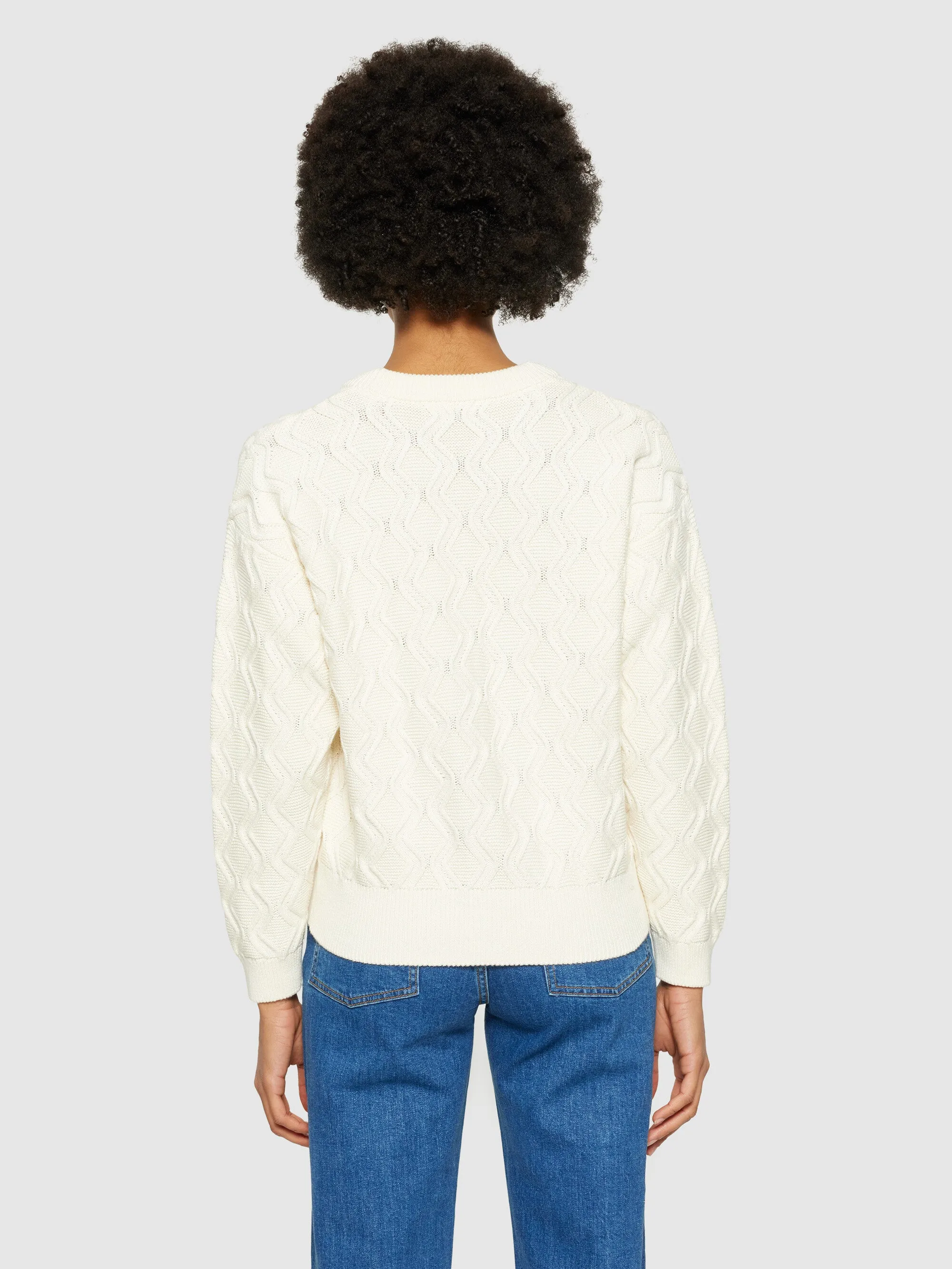 Cotton cable crew neck - Regenerative Organic Certified® - GOTS/Vegan - Egret