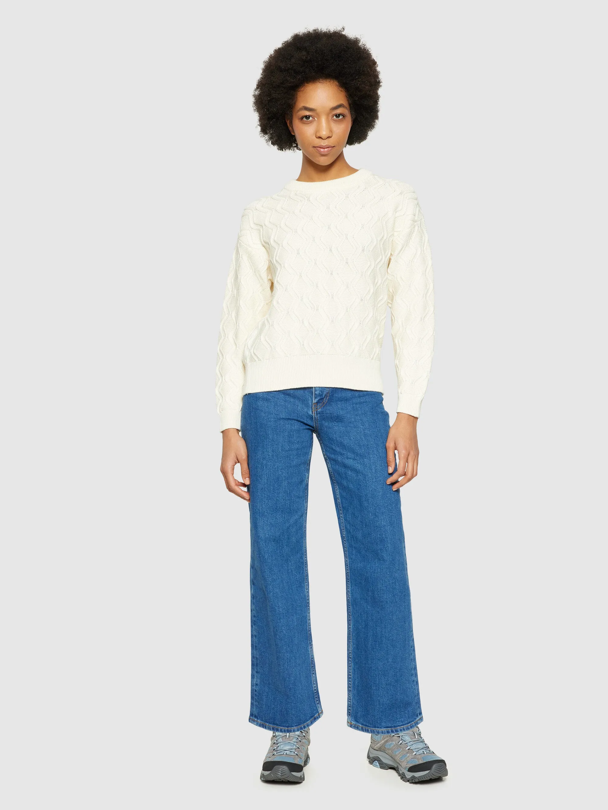 Cotton cable crew neck - Regenerative Organic Certified® - GOTS/Vegan - Egret