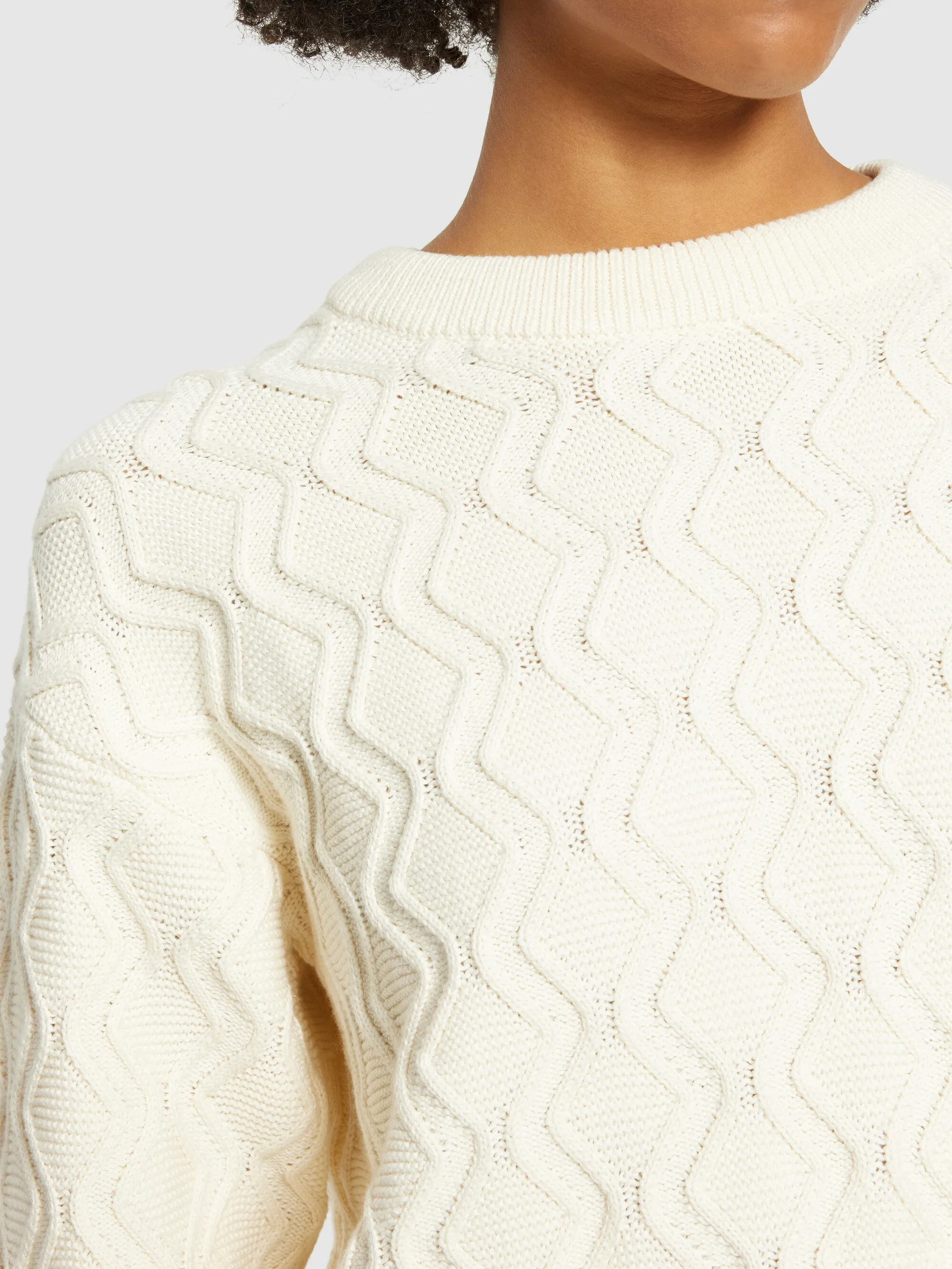 Cotton cable crew neck - Regenerative Organic Certified® - GOTS/Vegan - Egret