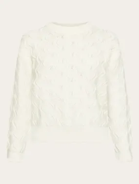 Cotton cable crew neck - Regenerative Organic Certified® - GOTS/Vegan - Egret