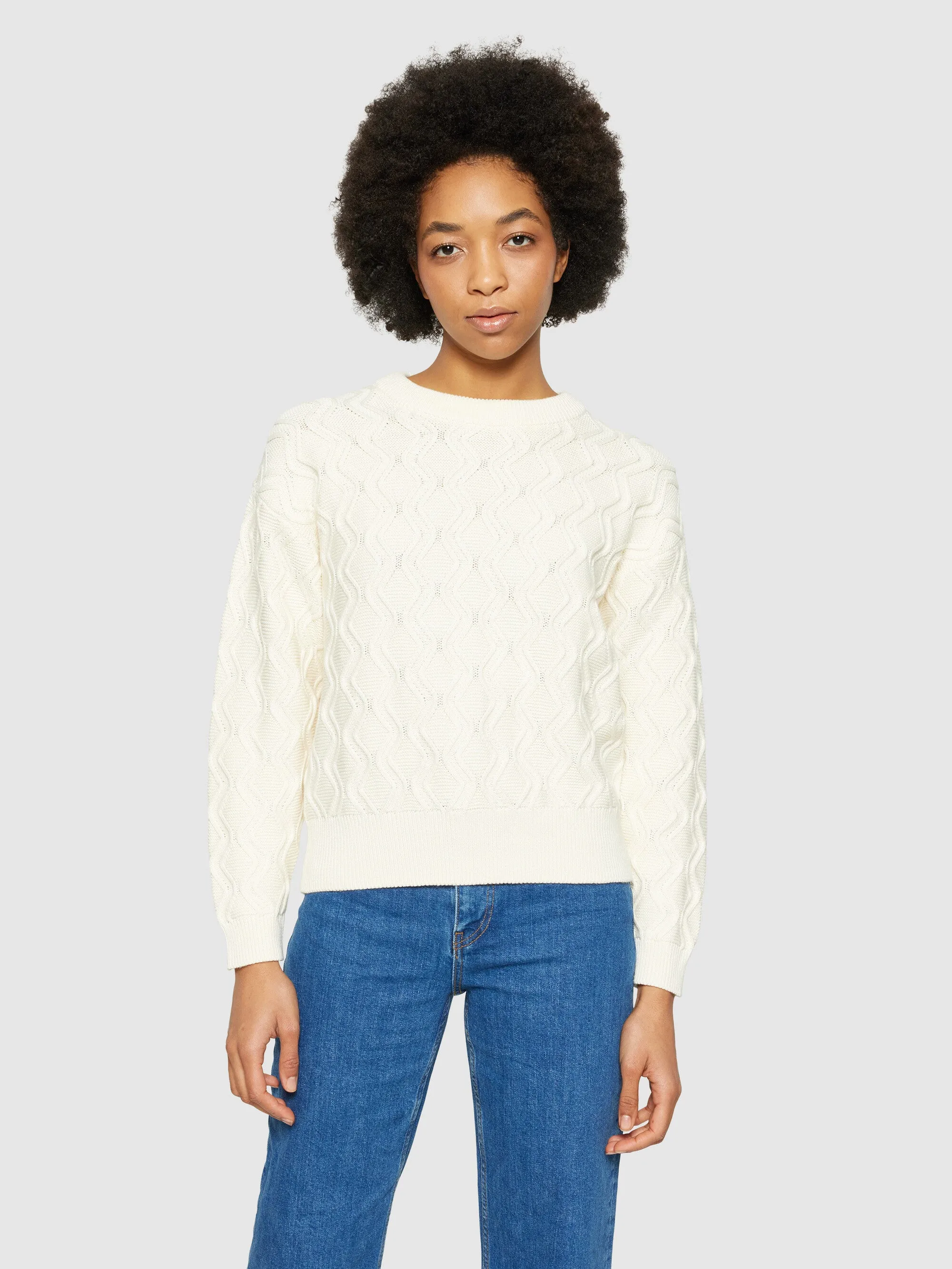Cotton cable crew neck - Regenerative Organic Certified® - GOTS/Vegan - Egret