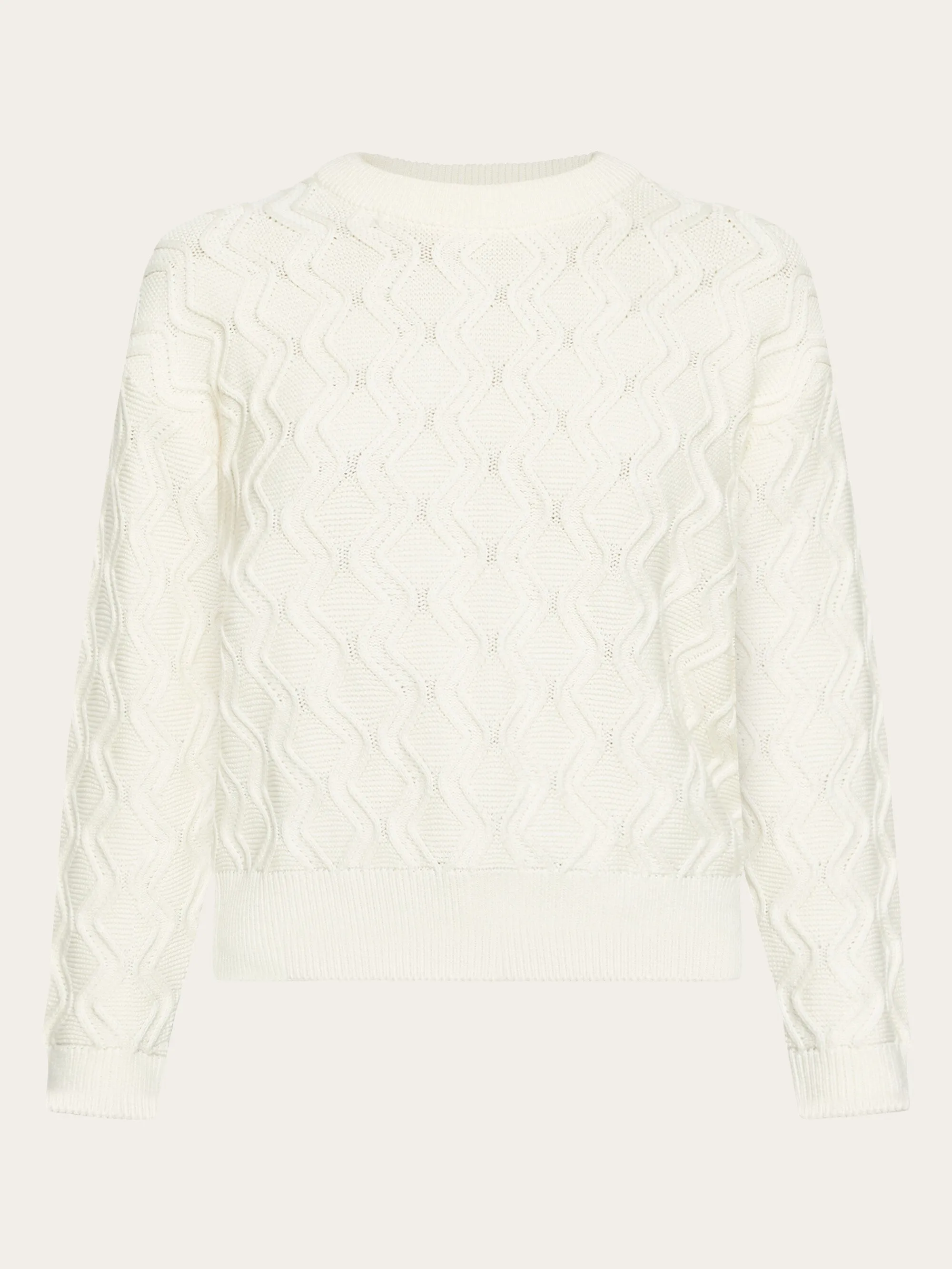 Cotton cable crew neck - Regenerative Organic Certified® - GOTS/Vegan - Egret