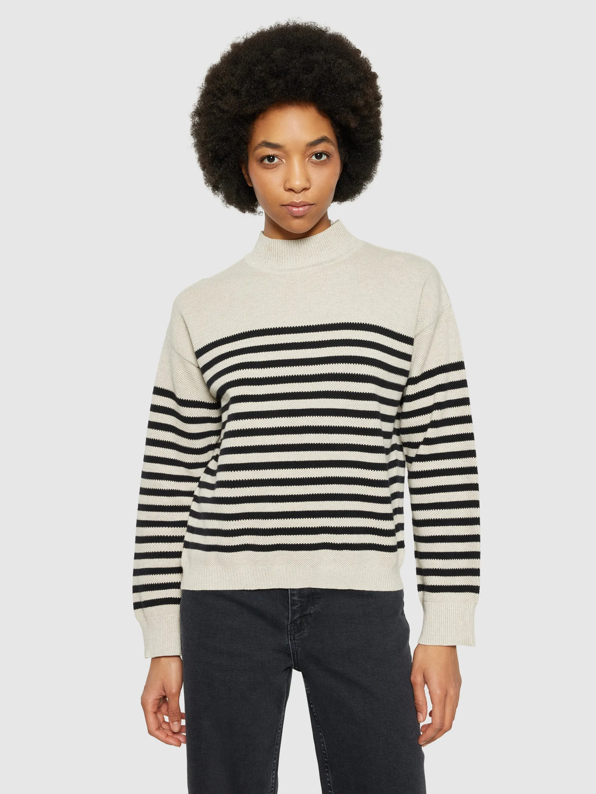 Cotton micro bubble stripe crew neck - Regenerative Organic Certified® - GOTS/vegan - Creme Stripe