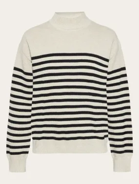 Cotton micro bubble stripe crew neck - Regenerative Organic Certified® - GOTS/vegan - Creme Stripe