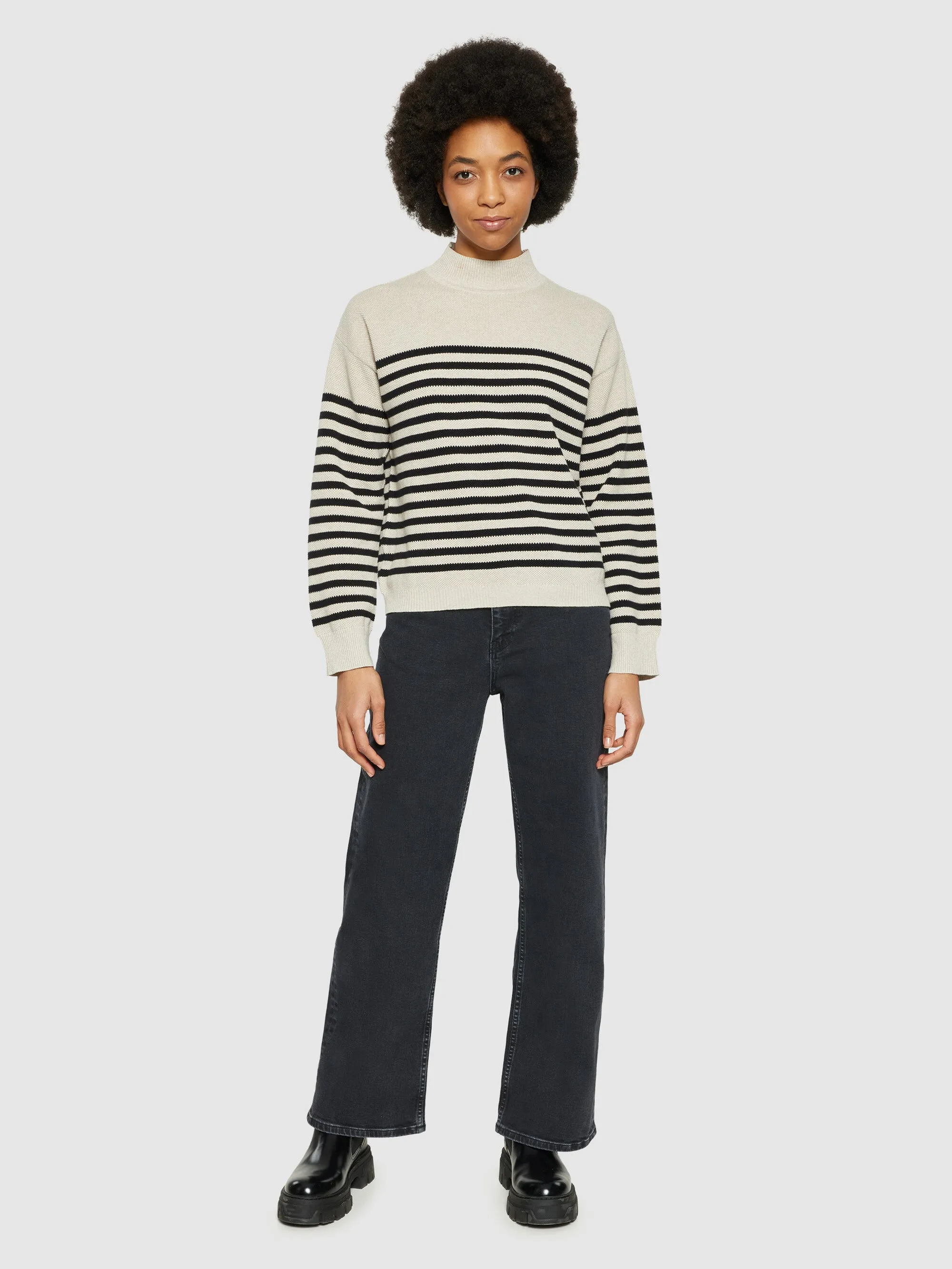 Cotton micro bubble stripe crew neck - Regenerative Organic Certified® - GOTS/vegan - Creme Stripe