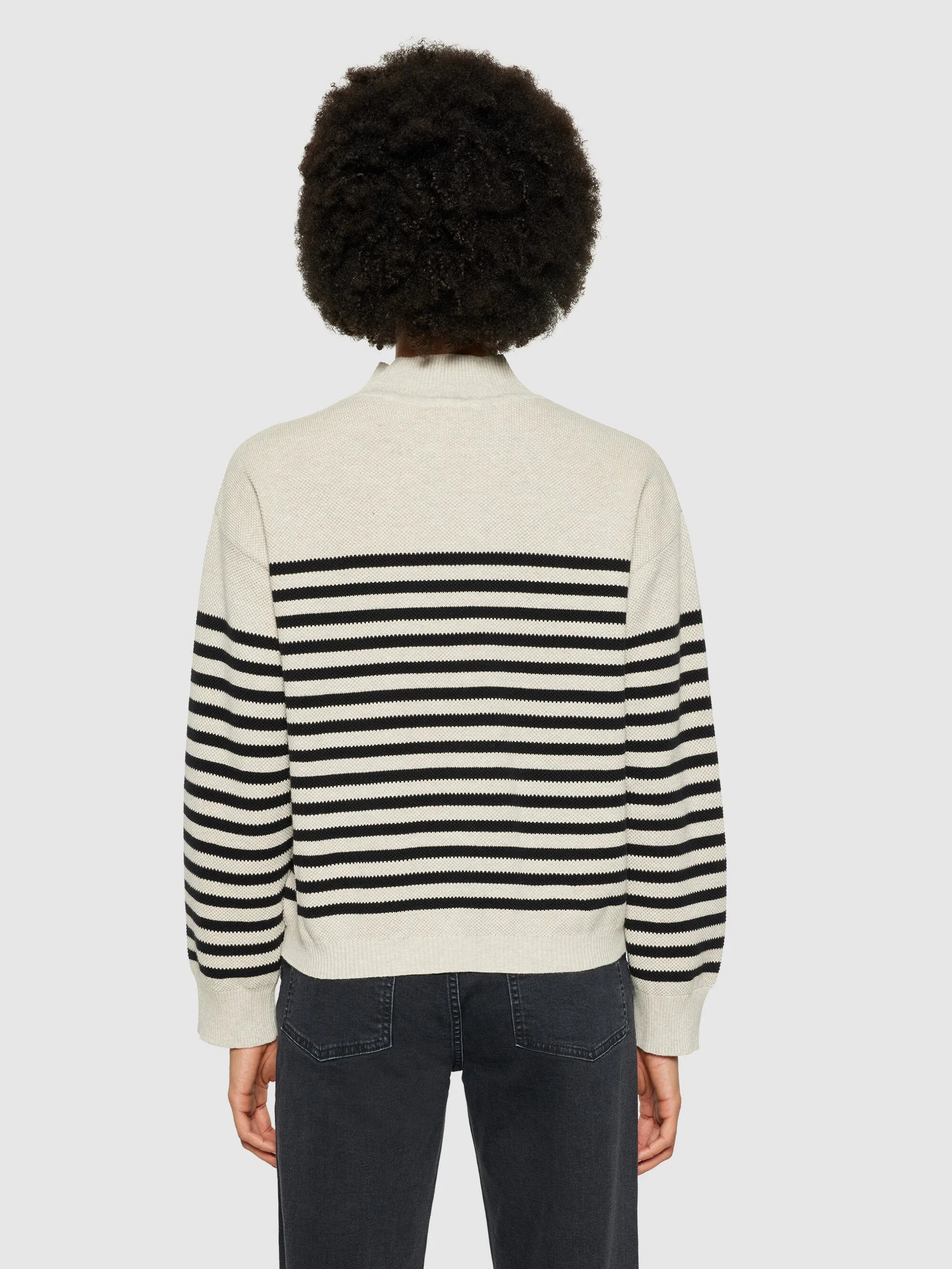 Cotton micro bubble stripe crew neck - Regenerative Organic Certified® - GOTS/vegan - Creme Stripe