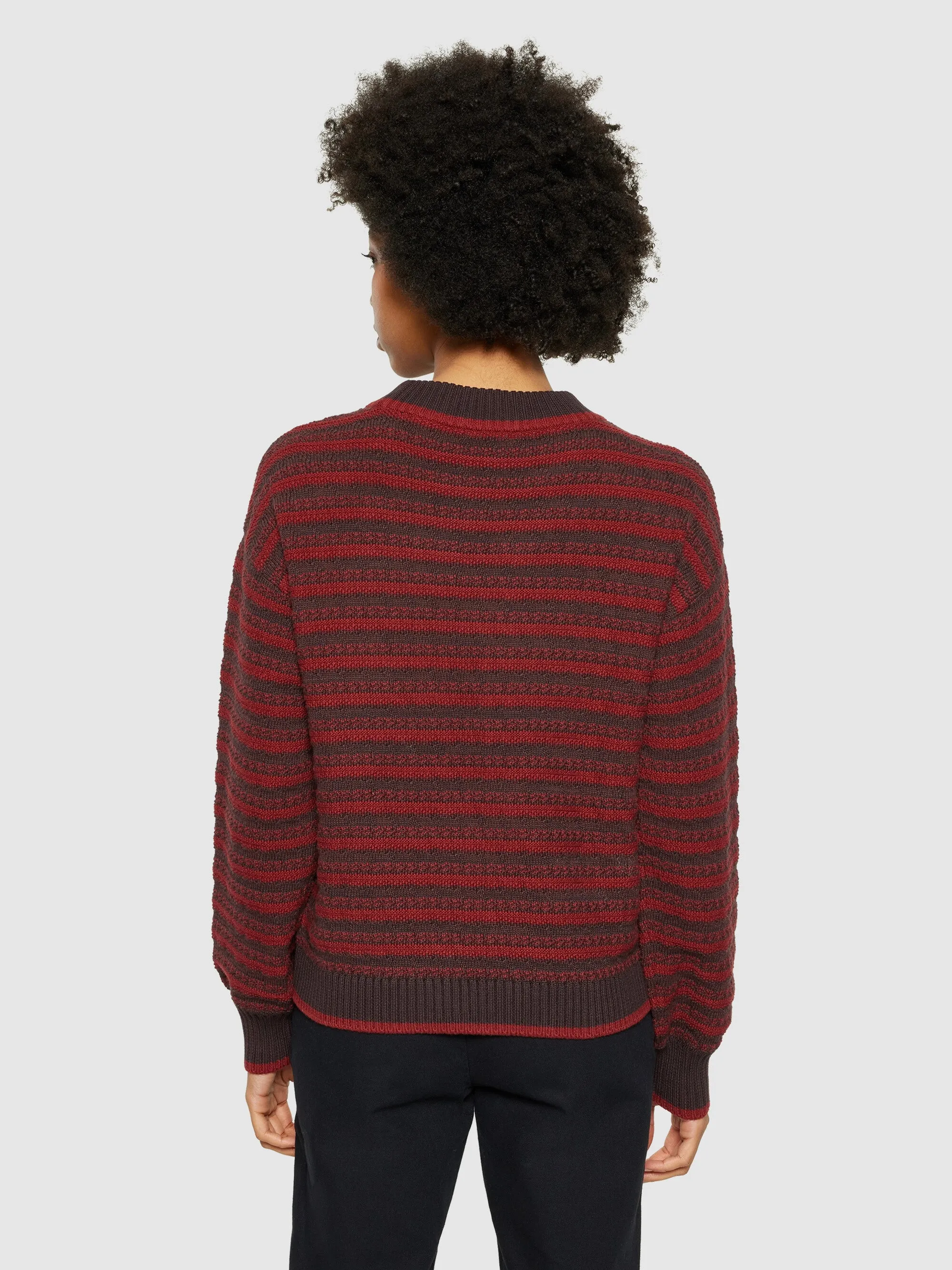 Cotton stripe structure crew neck - Regenerative Organic Certified® - GOTS/Vegan - Brown stripe