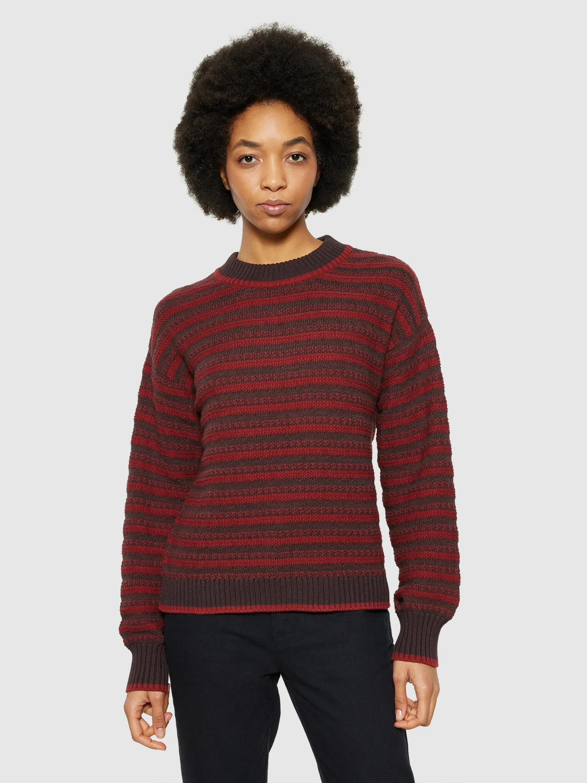 Cotton stripe structure crew neck - Regenerative Organic Certified® - GOTS/Vegan - Brown stripe