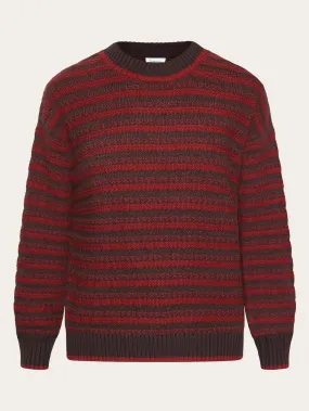 Cotton stripe structure crew neck - Regenerative Organic Certified® - GOTS/Vegan - Brown stripe
