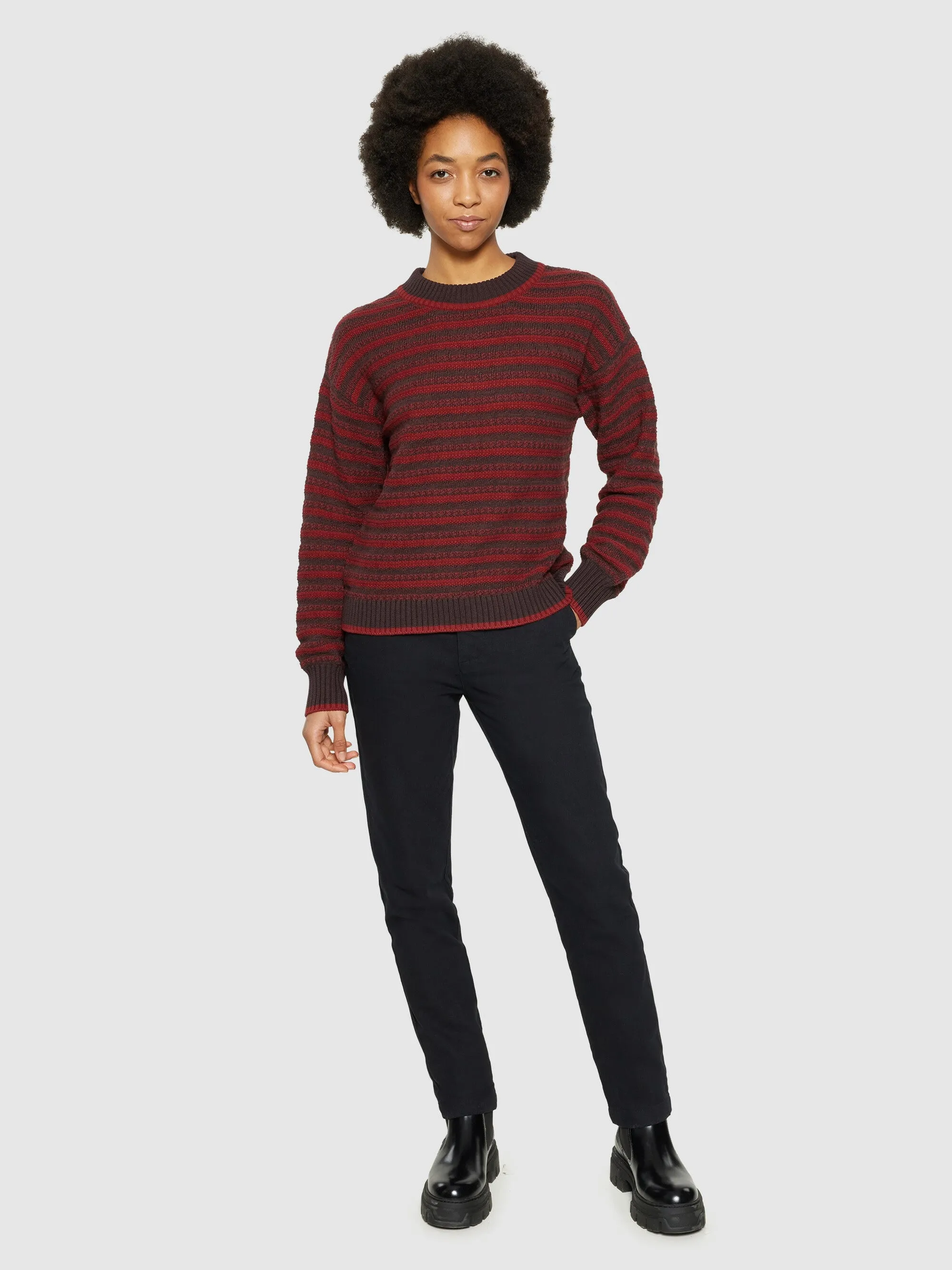 Cotton stripe structure crew neck - Regenerative Organic Certified® - GOTS/Vegan - Brown stripe