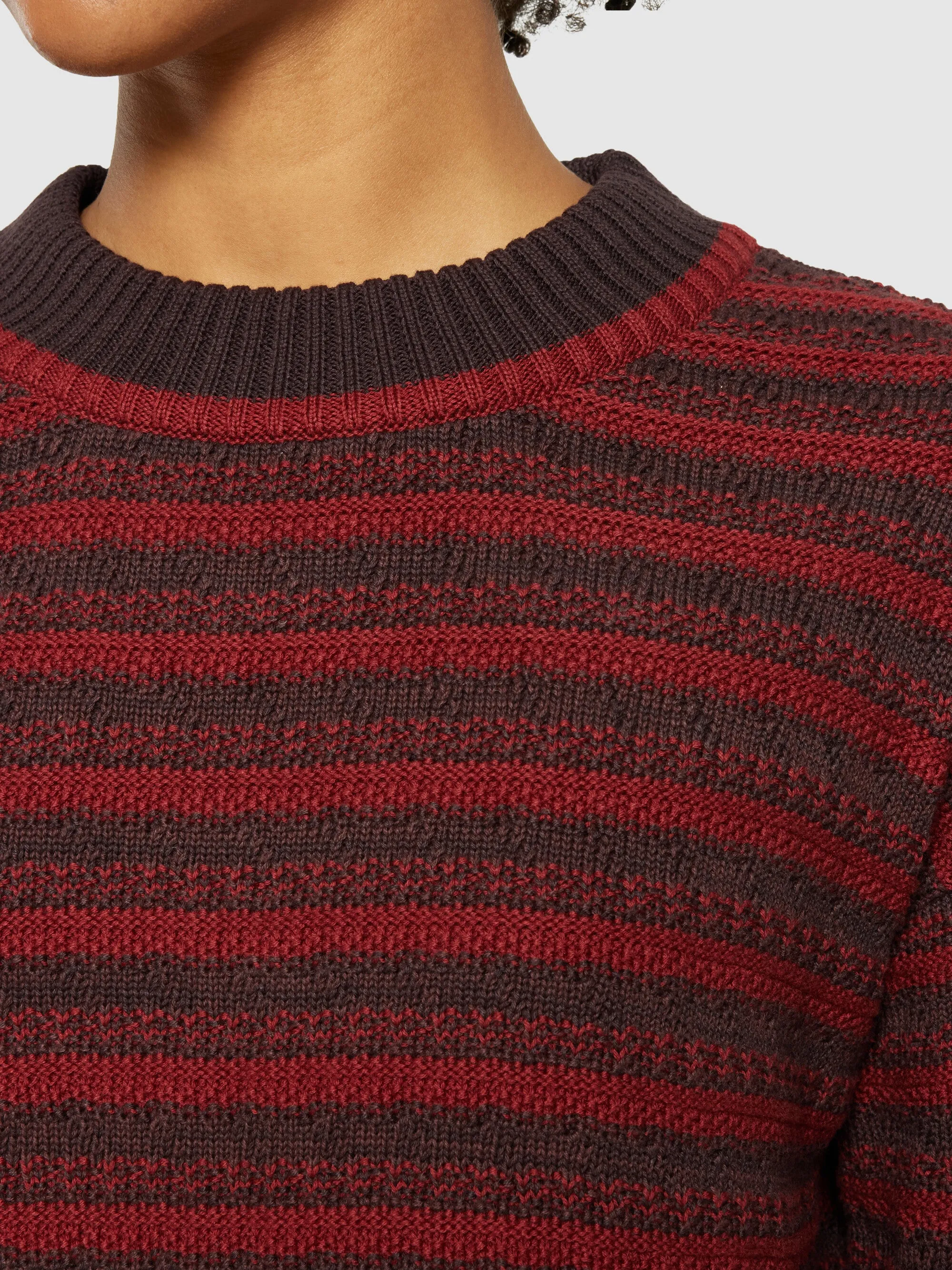 Cotton stripe structure crew neck - Regenerative Organic Certified® - GOTS/Vegan - Brown stripe