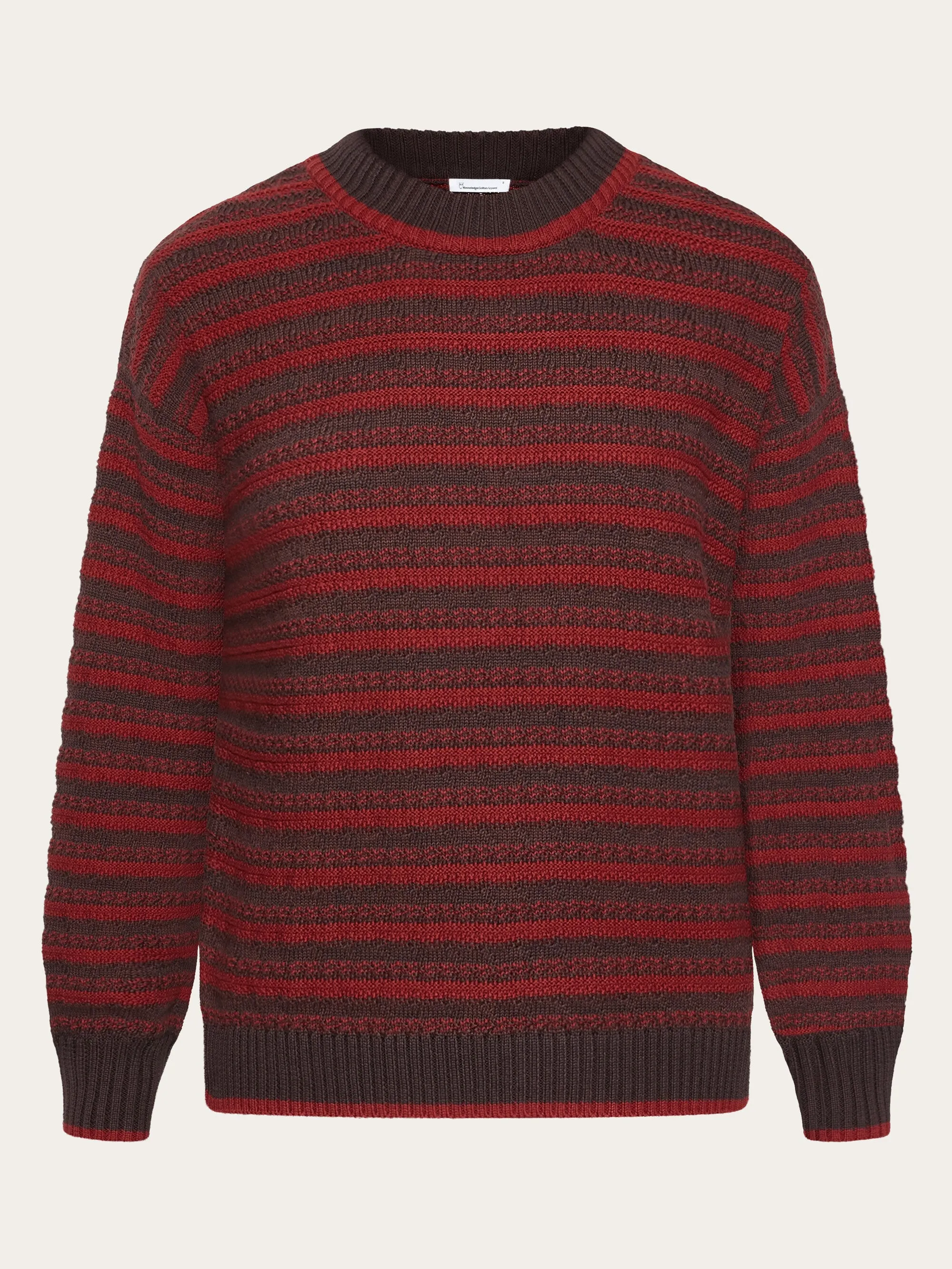 Cotton stripe structure crew neck - Regenerative Organic Certified® - GOTS/Vegan - Brown stripe