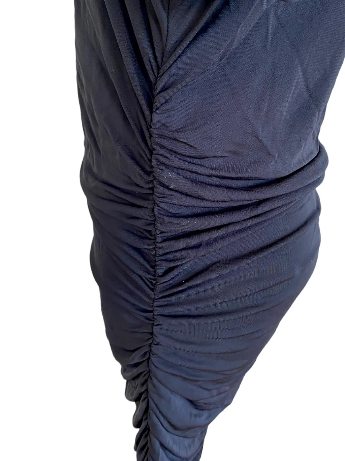 CUE Slinky Maxi Black Dress | Size 14, Gathered, Side Slits, Stretch, Formal