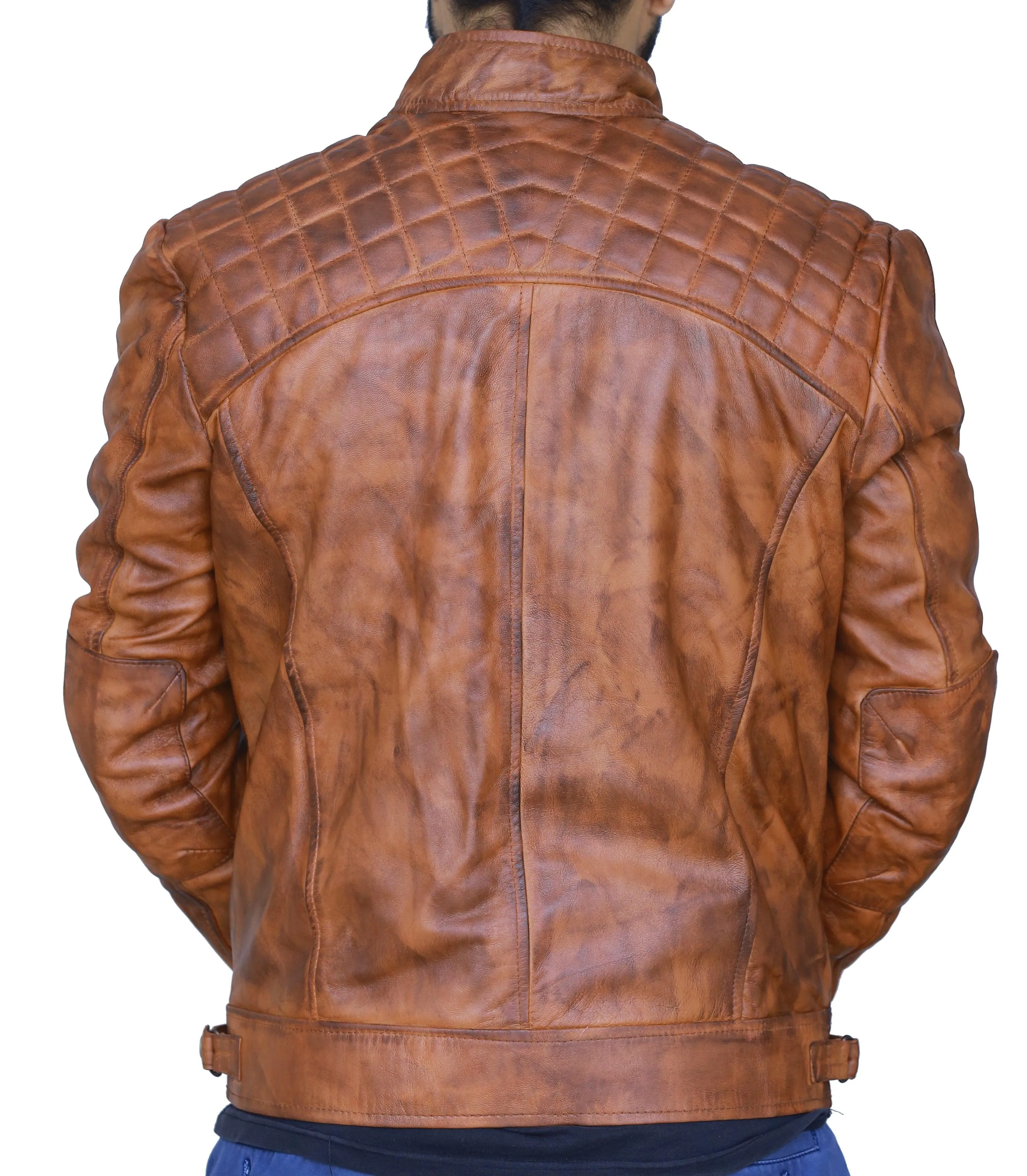 Diamond Classic Leather Jacket - Tan Brown