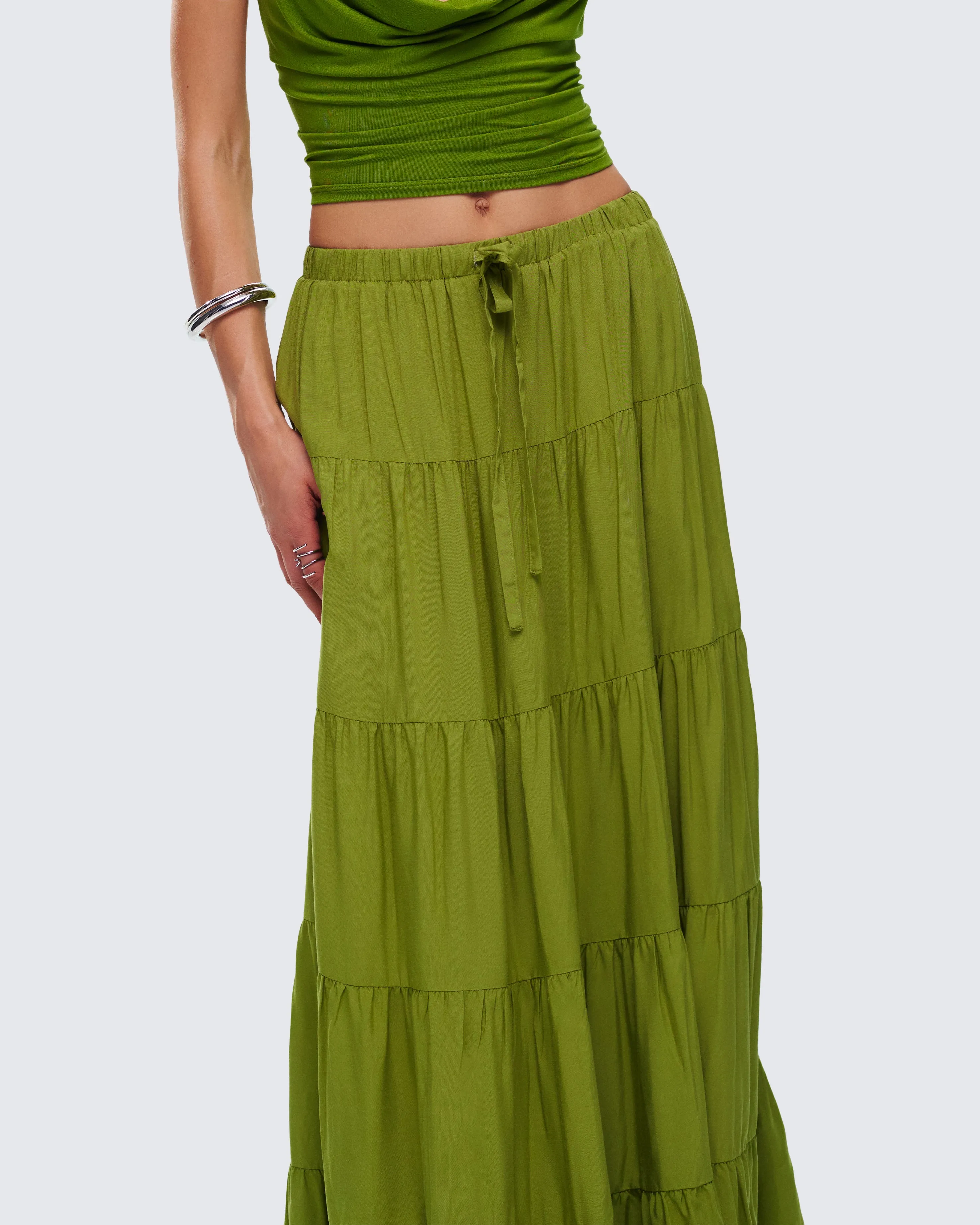Didi Green Tiered Maxi Skirt