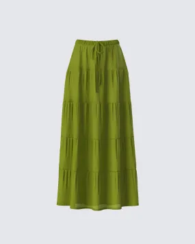 Didi Green Tiered Maxi Skirt