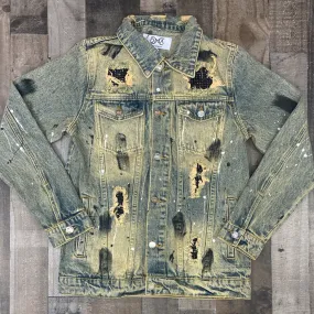Dna Premium Wear- studded color patch jean jacket ( tan/black)