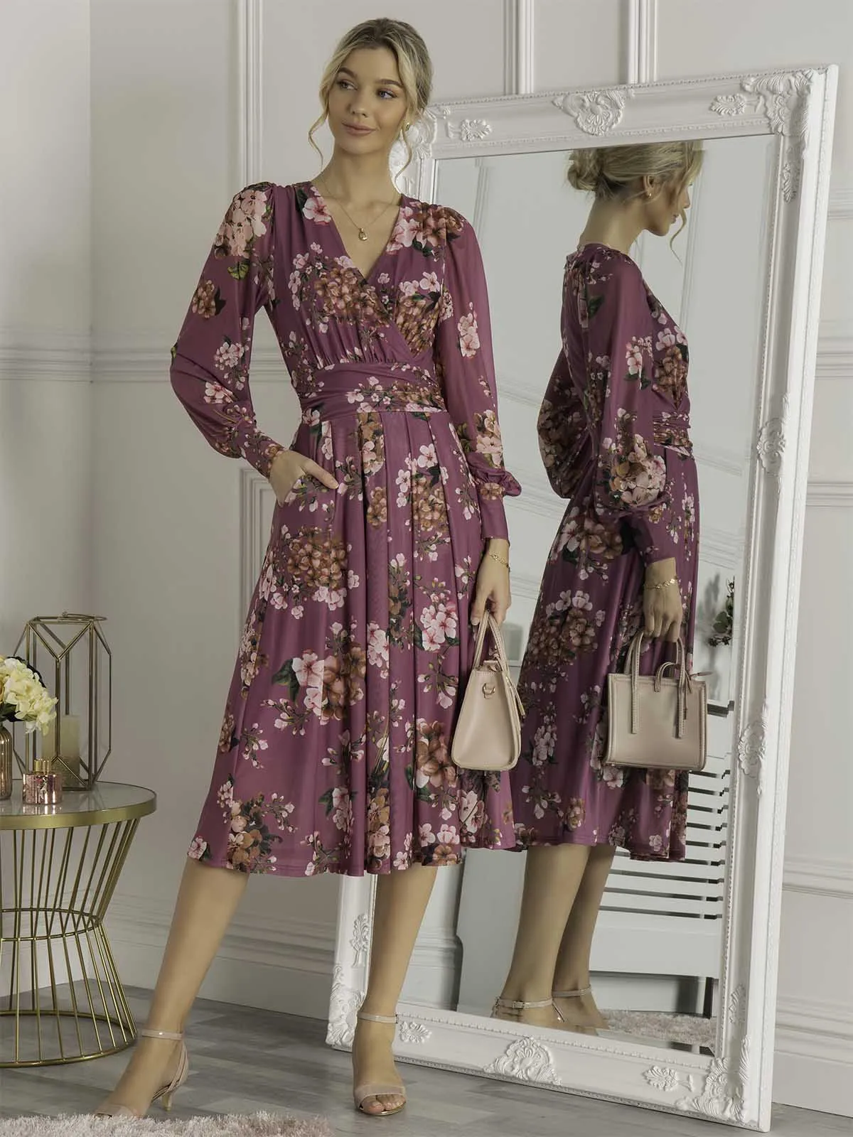 Eileen Long Sleeve Mesh Dress, Dusty Purple