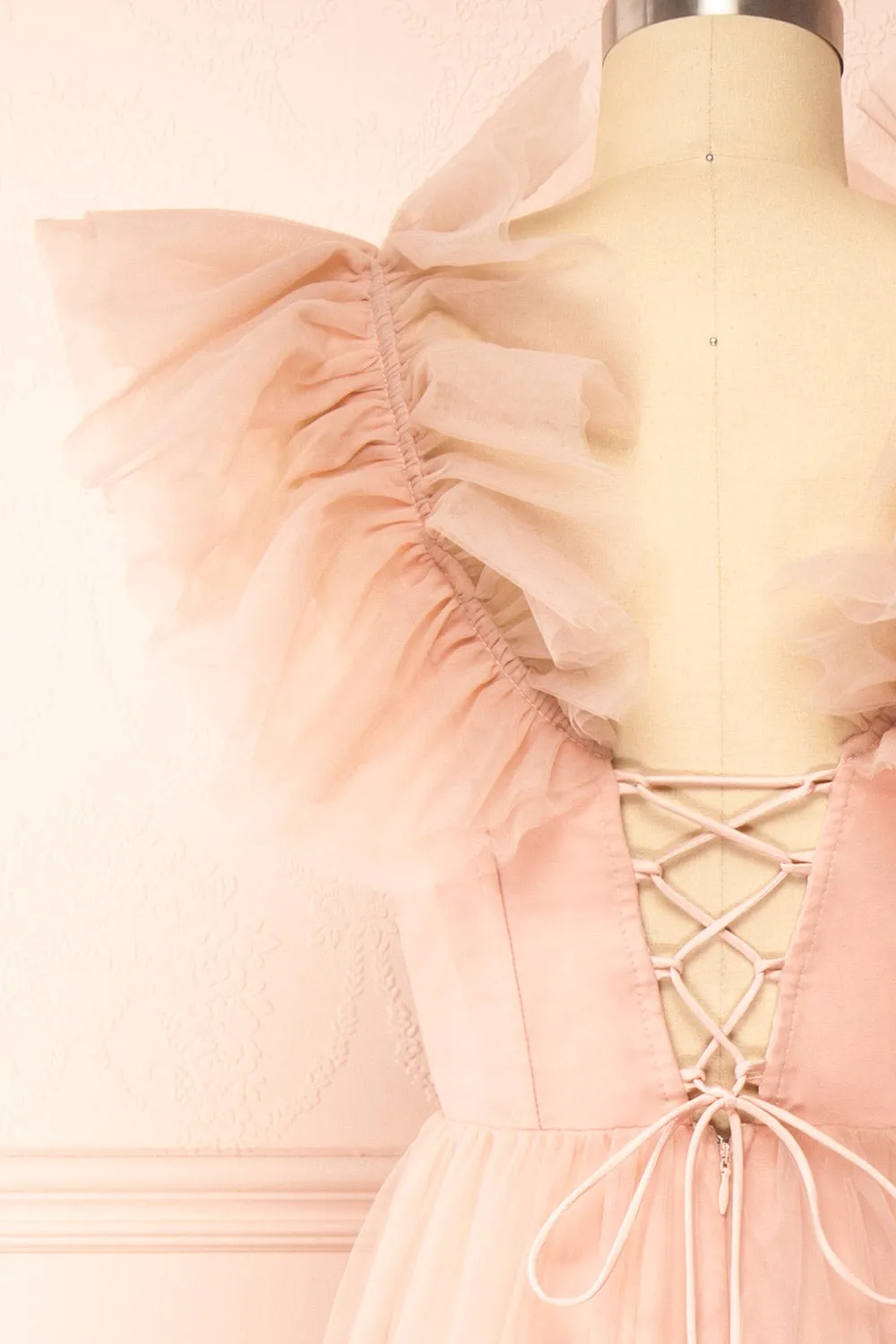 Eunby | Maxi Pink Tulle Dress w/ Open Back
