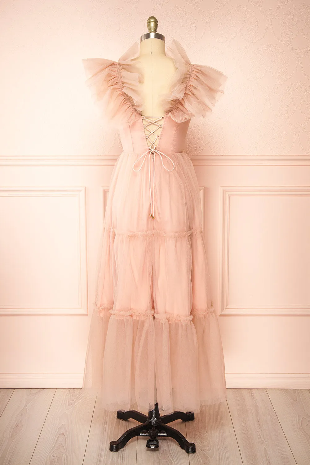 Eunby | Maxi Pink Tulle Dress w/ Open Back