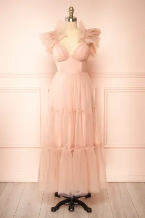 Eunby | Maxi Pink Tulle Dress w/ Open Back