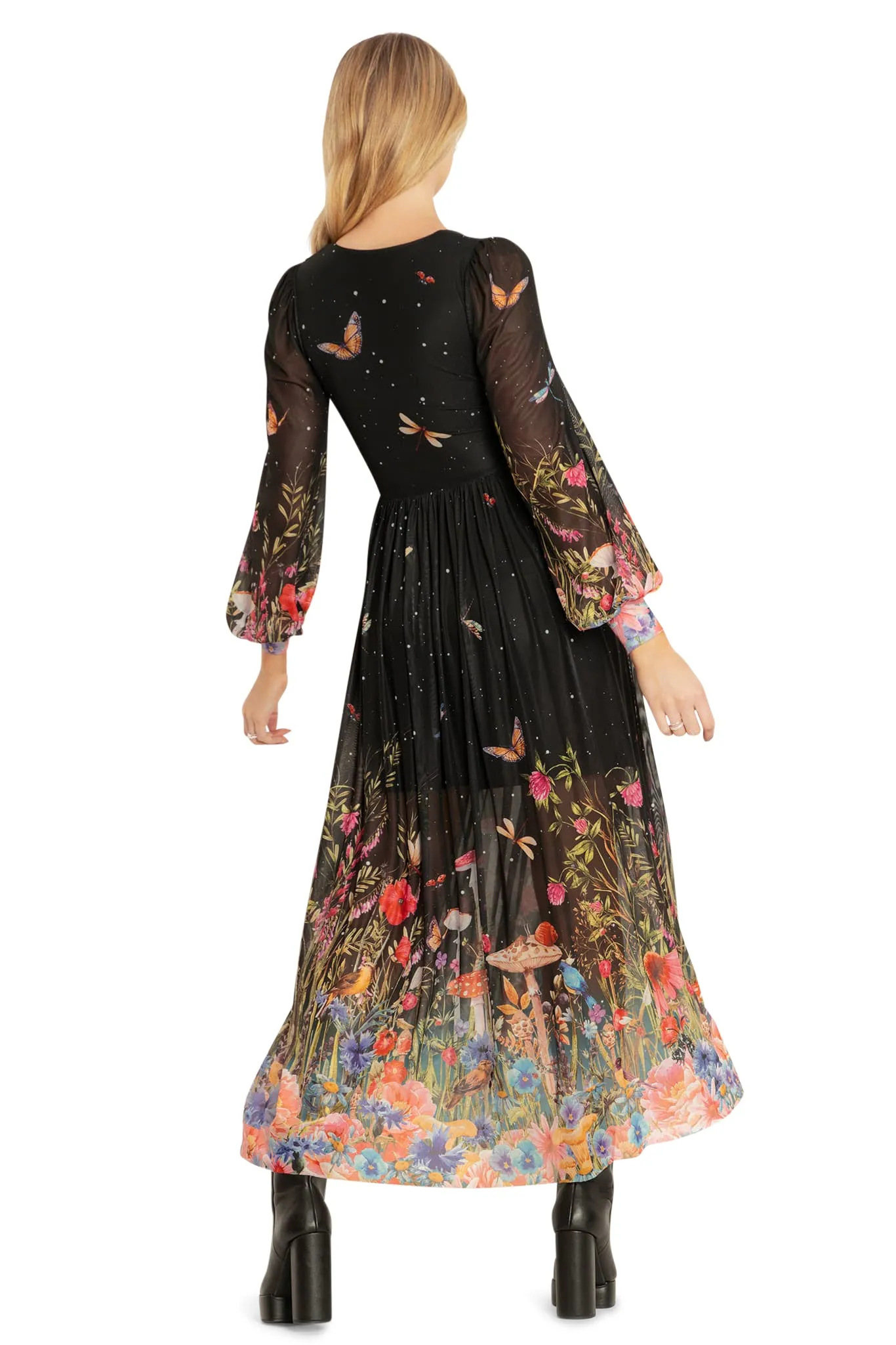 Fairytale Floral Sheer Bishop Maxi Dress