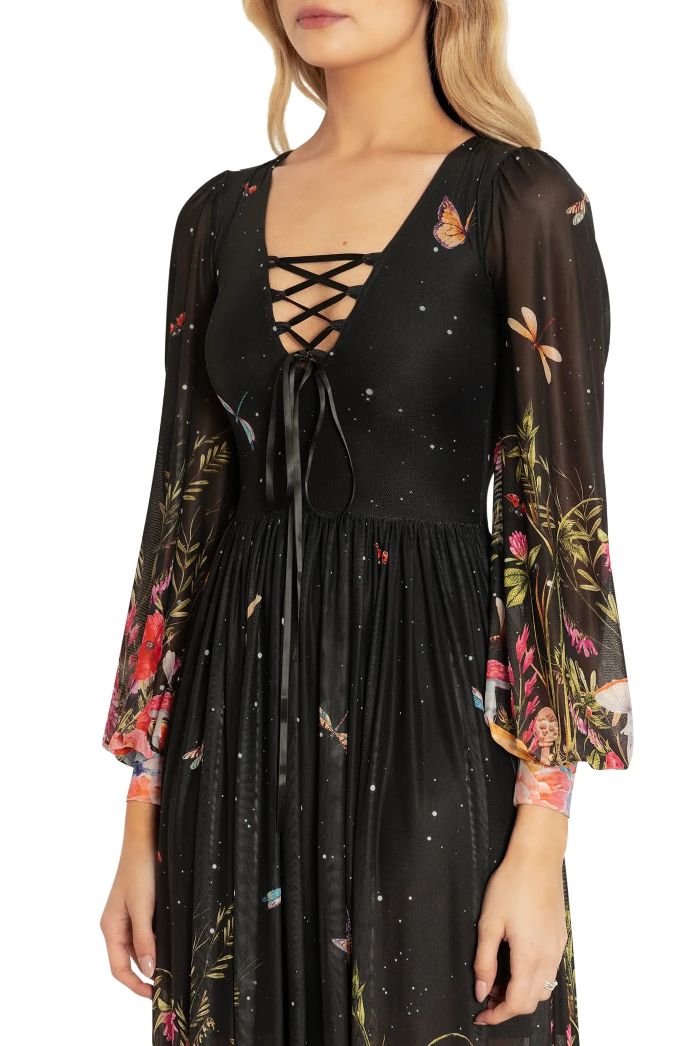 Fairytale Floral Sheer Bishop Maxi Dress