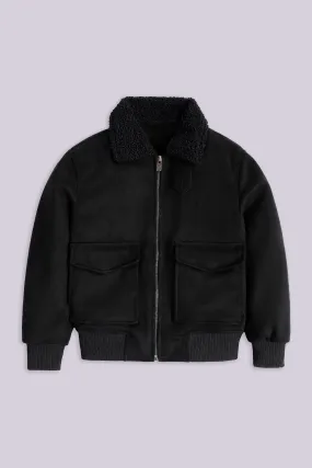 Faux Suede Jacket With Sherpa Collar