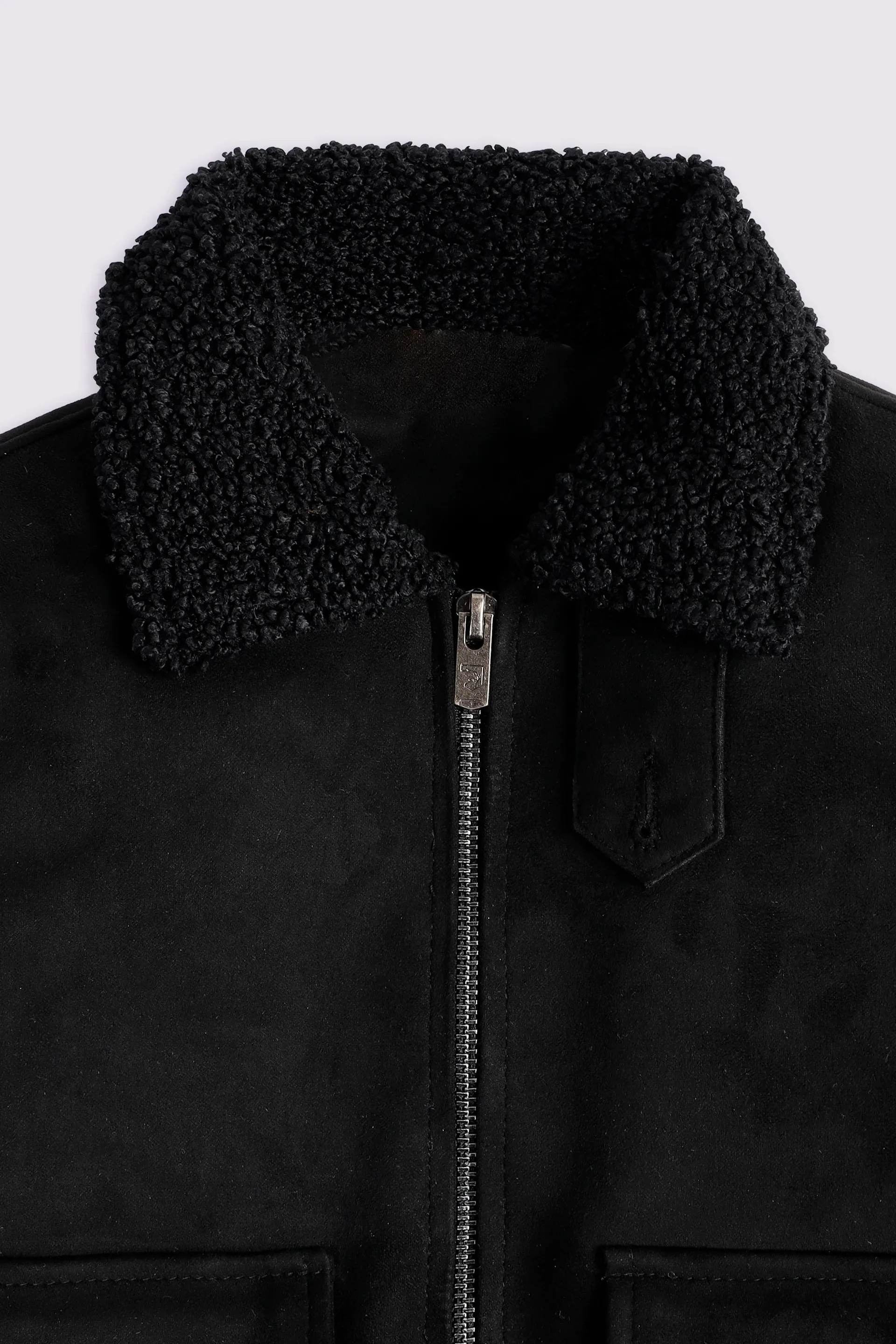 Faux Suede Jacket With Sherpa Collar