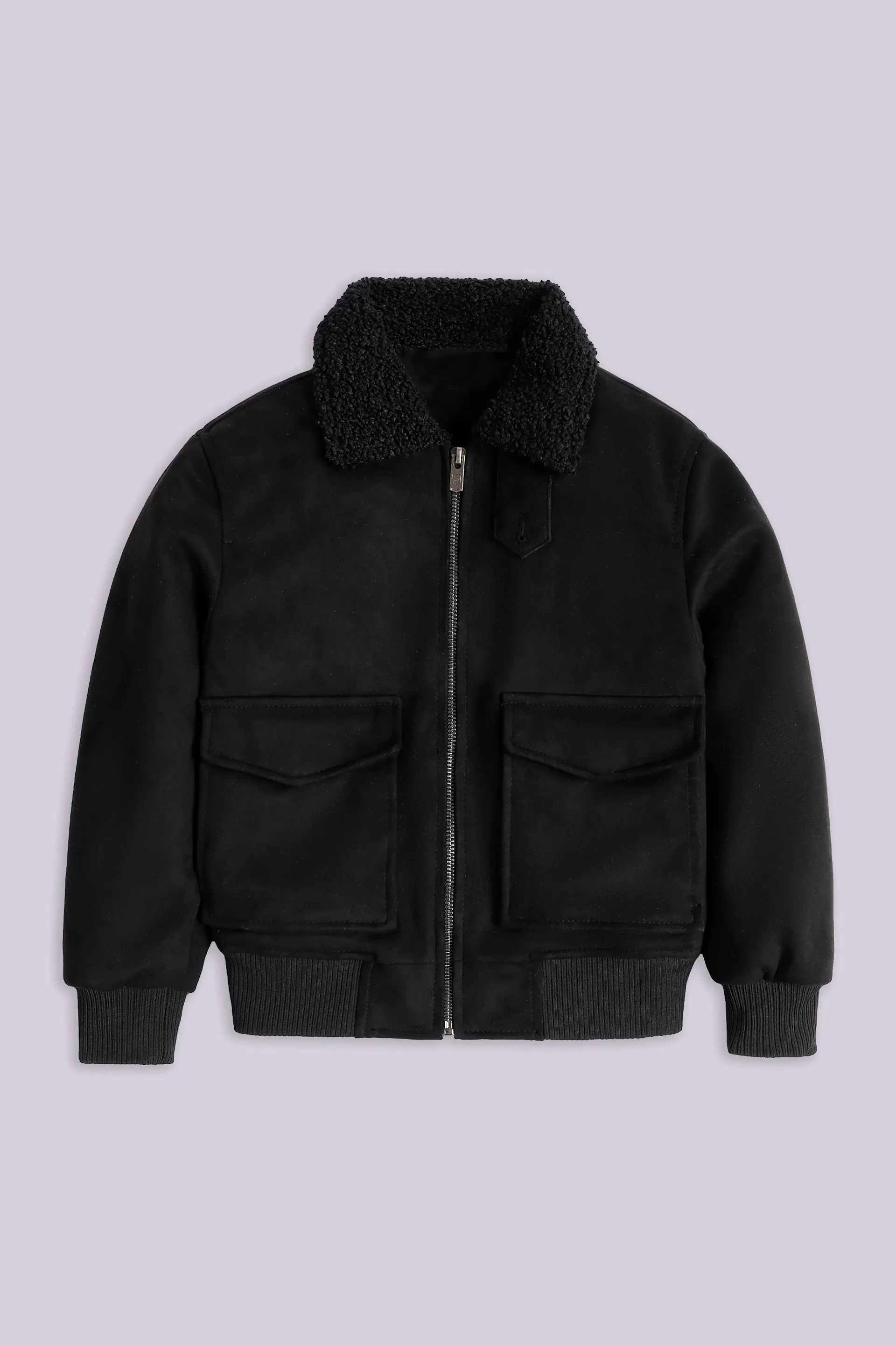 Faux Suede Jacket With Sherpa Collar