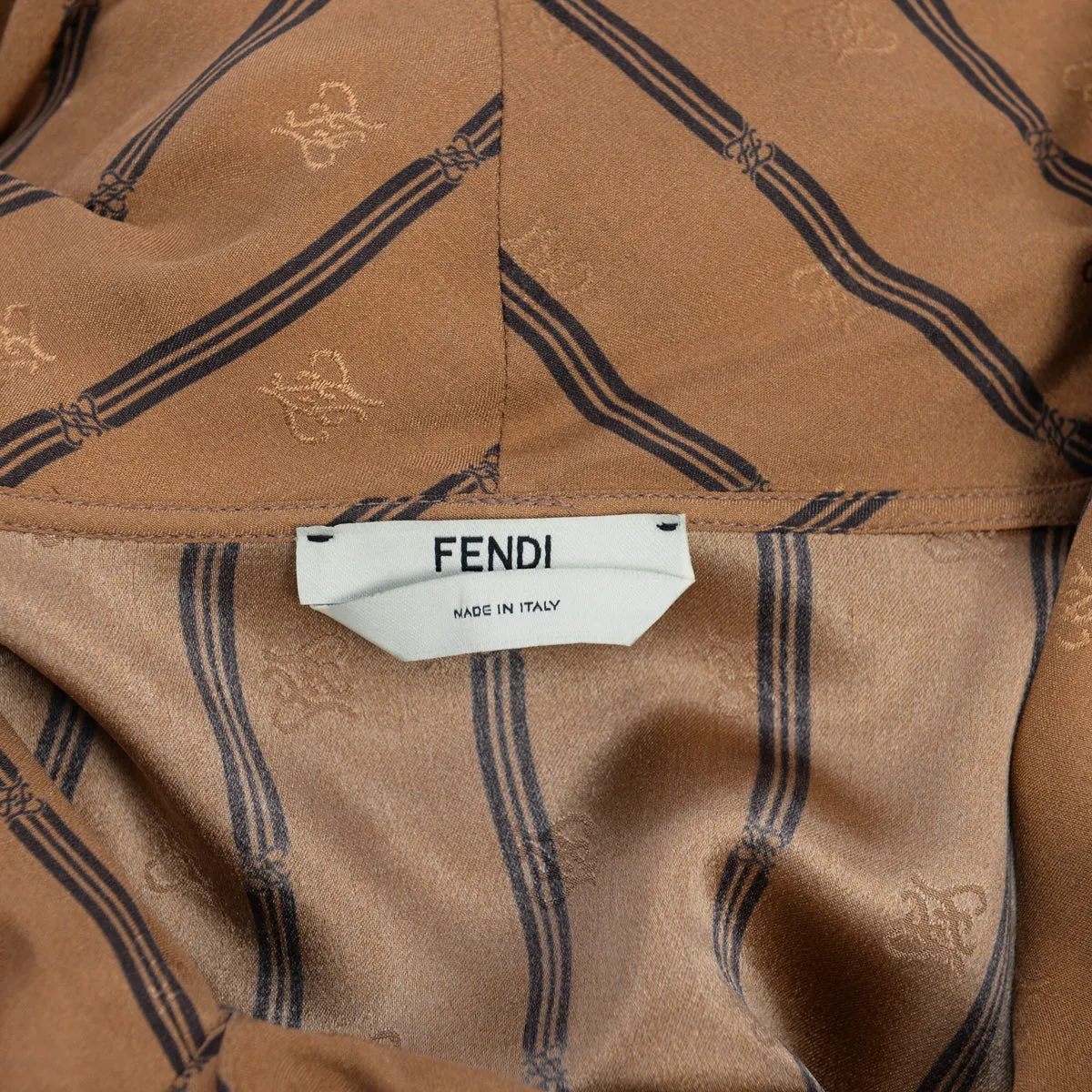 Fendi Tan Striped Silk Karligraphy Dress IT 42