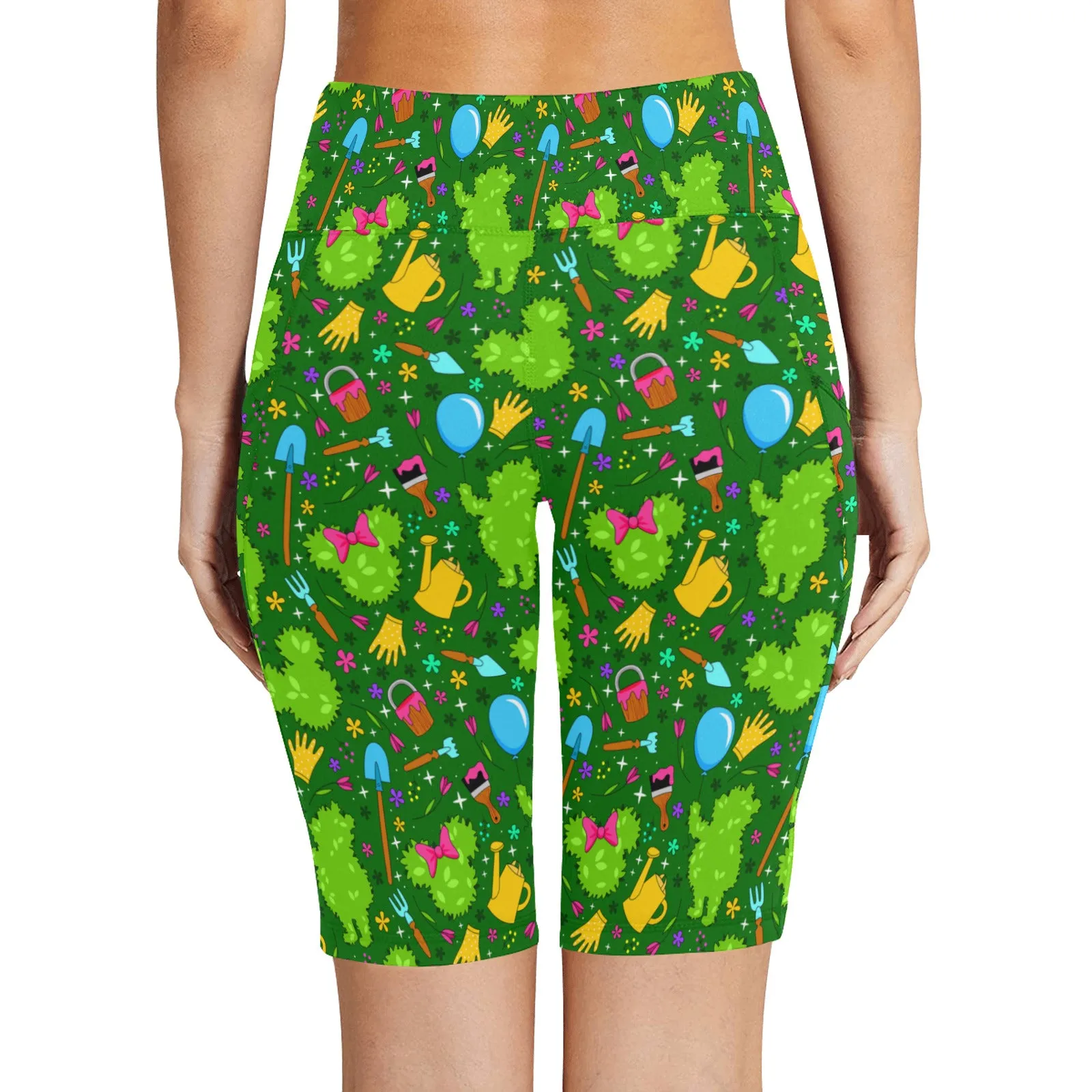 Flower And Garden Women's Athletic Workout Half Tights Leggings With Side Pockets