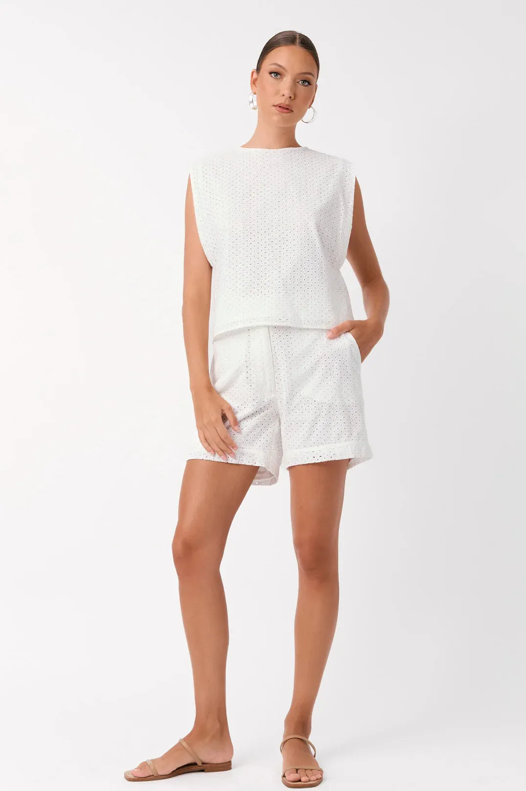 Gi Gi Broderie Anglaise Top White