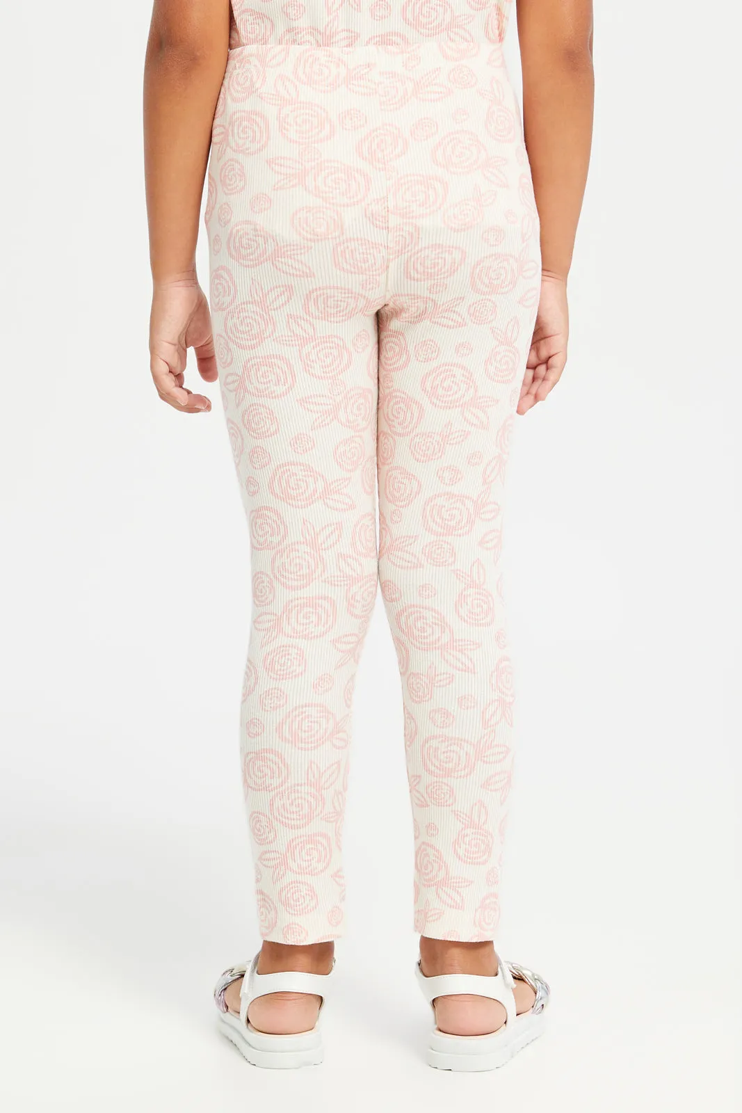 Girls Ivory Floral Printed Leggings