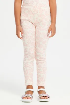 Girls Ivory Floral Printed Leggings