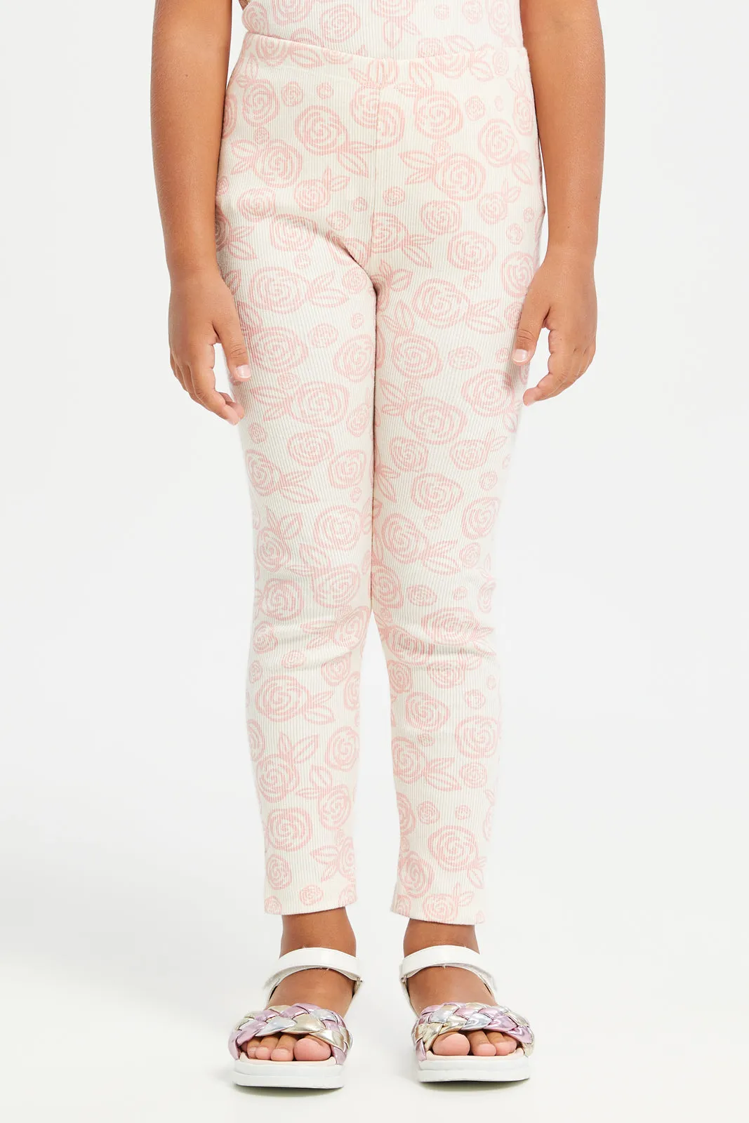 Girls Ivory Floral Printed Leggings