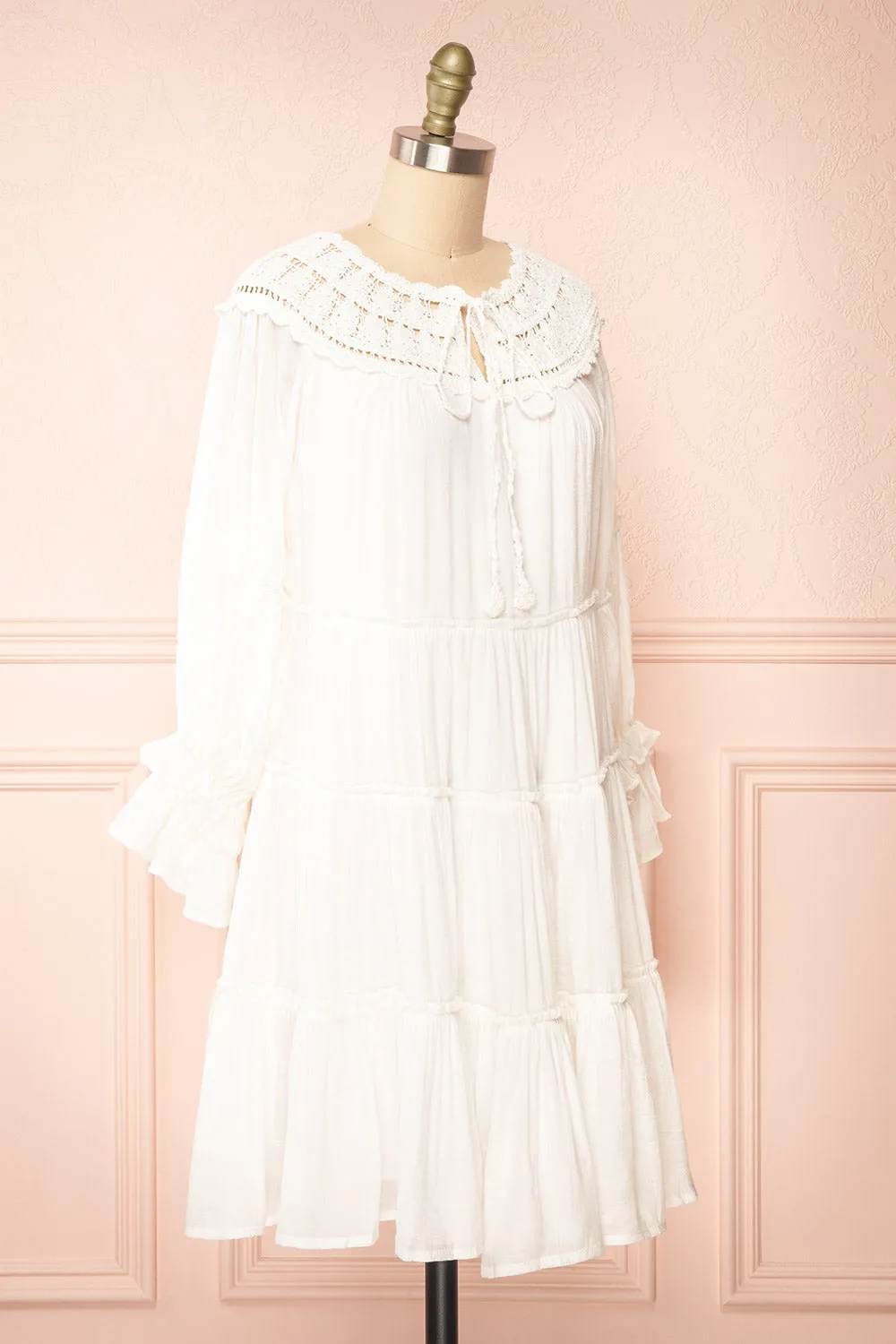 Golnaz | Ivory Layered Midi Dress