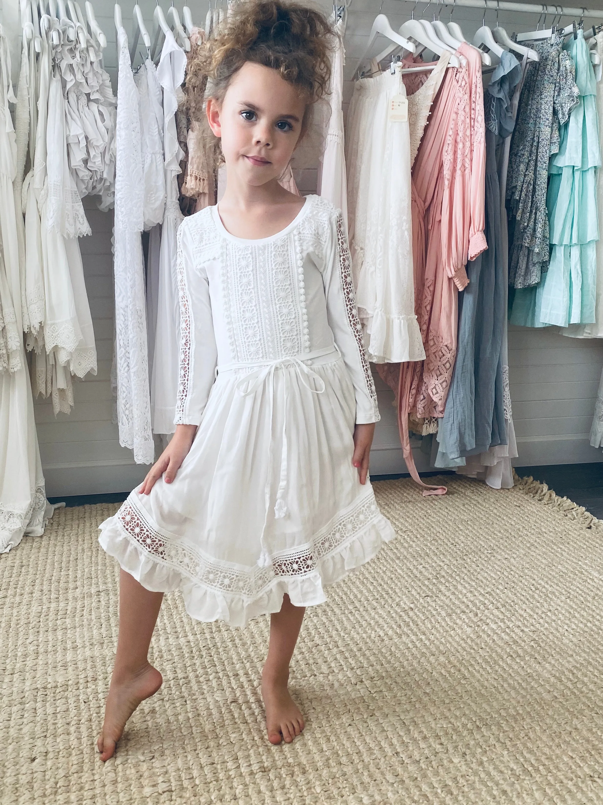 Harmony- Ivory girls long Sleeve dress