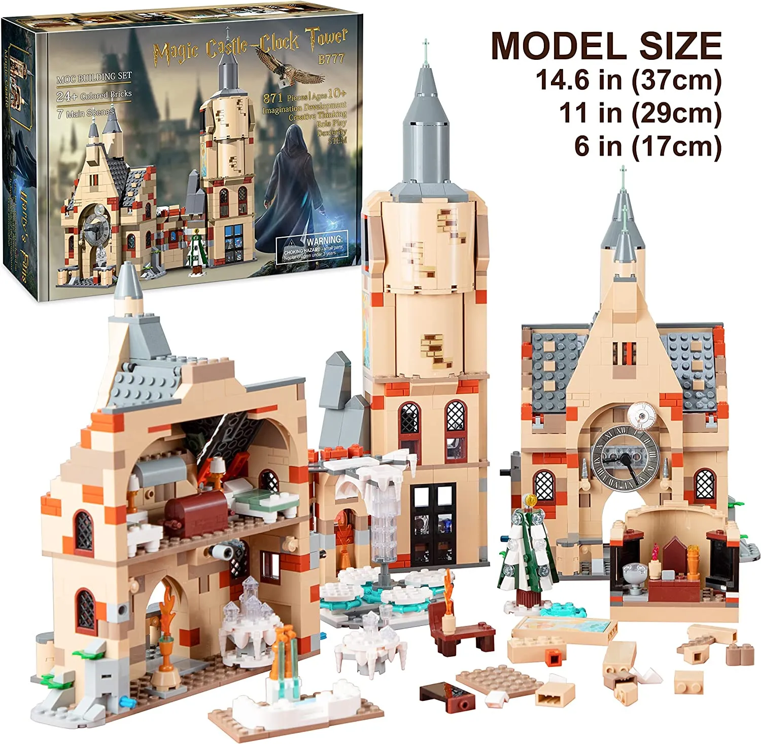 Harry Potter Clock Tower and Great Hall Castle Dumbledore Office 871Pcs